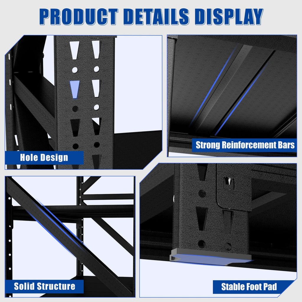 Heavy Duty Metal Adjustable Garage Shelves, 4000LBS Storage Rack (69"H x 59"W x 23.6"D) Industrial Shelving Unit for Warehouse, Black - Cool Brand Designs