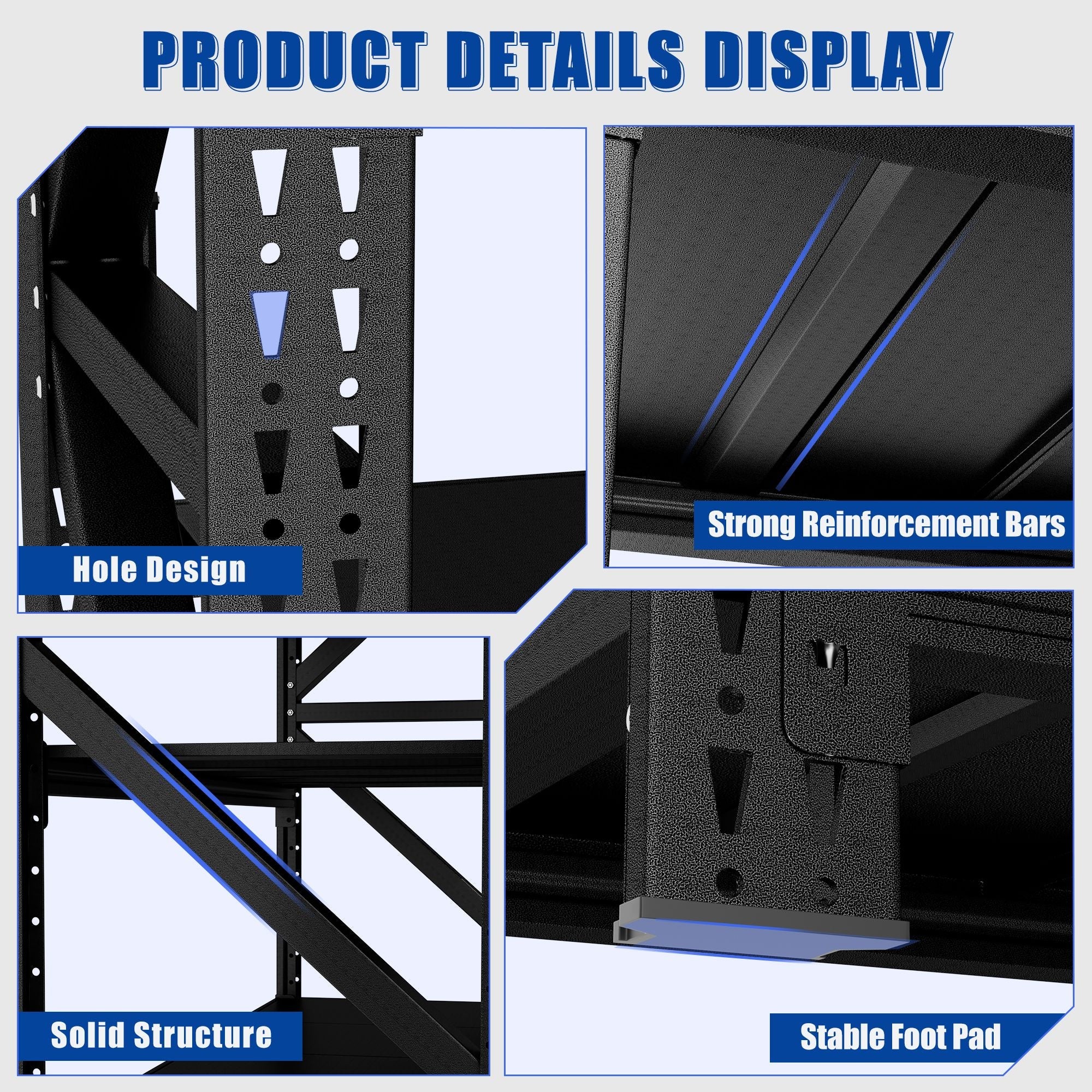 Heavy Duty Metal Adjustable Garage Shelves, 4000LBS Storage Rack (69"H x 59"W x 23.6"D) Industrial Shelving Unit for Warehouse, Black - Cool Brand Designs