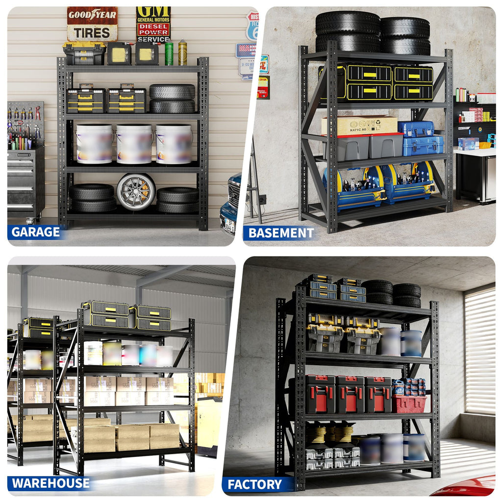 Heavy Duty Metal Adjustable Garage Shelves, 4000LBS Storage Rack (69"H x 59"W x 23.6"D) Industrial Shelving Unit for Warehouse, Black - Cool Brand Designs