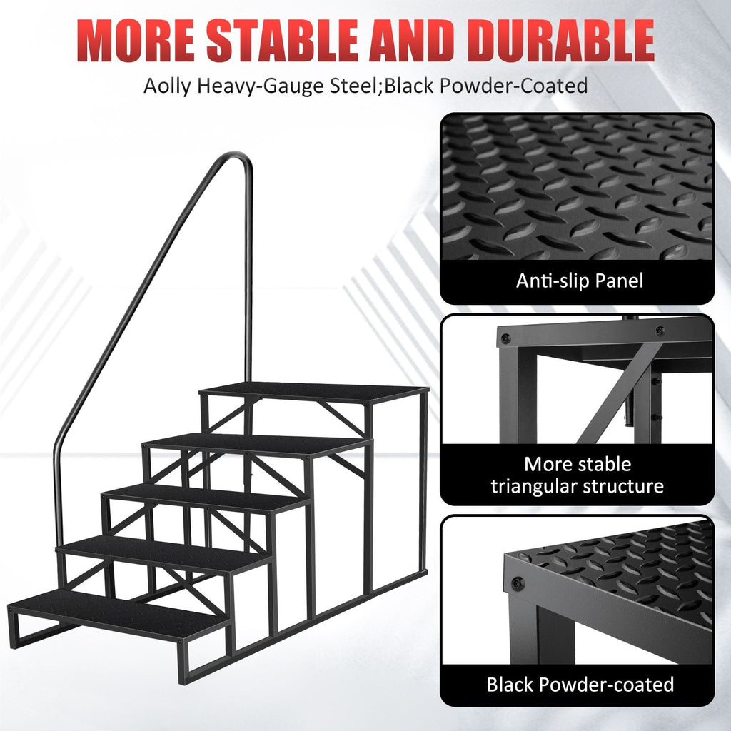 Hot Tub Steps Outdoor, RV Steps with Handrail, Portable RV Stairs 2/3/4/5 Step, Heavy Duty Truck Camper Steps Ladders for Travel Trailers, 5th Wheel, Motor Home, Spa, and Porch - Cool Brand Designs