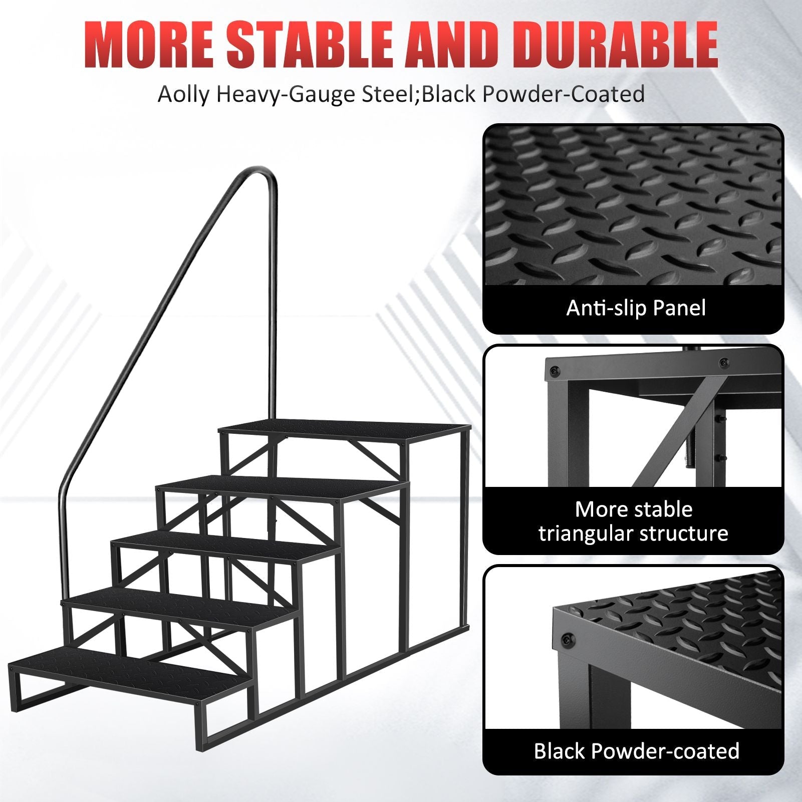 Hot Tub Steps Outdoor, RV Steps with Handrail, Portable RV Stairs 2/3/4/5 Step, Heavy Duty Truck Camper Steps Ladders for Travel Trailers, 5th Wheel, Motor Home, Spa, and Porch - Cool Brand Designs