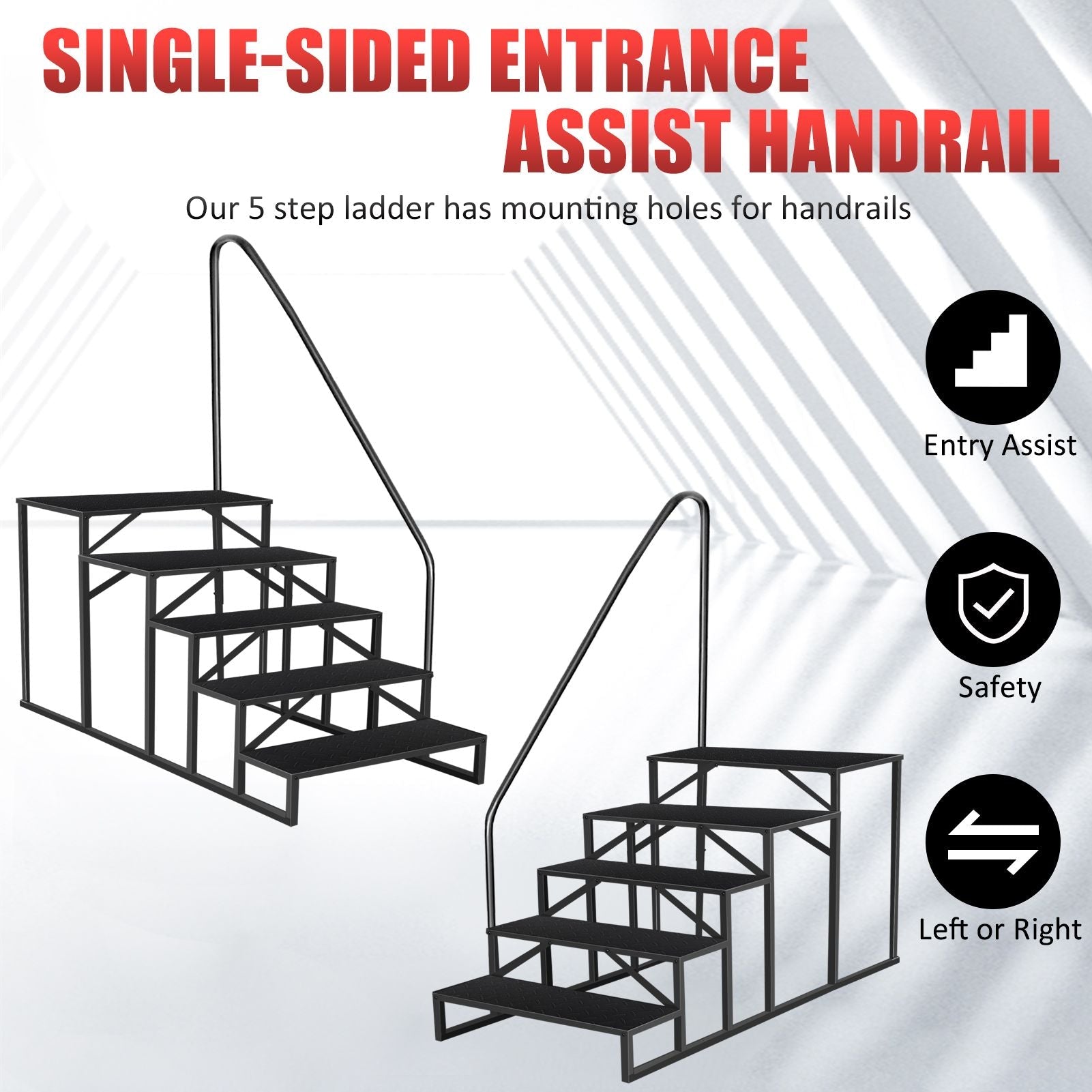 Hot Tub Steps Outdoor, RV Steps with Handrail, Portable RV Stairs 2/3/4/5 Step, Heavy Duty Truck Camper Steps Ladders for Travel Trailers, 5th Wheel, Motor Home, Spa, and Porch - Cool Brand Designs