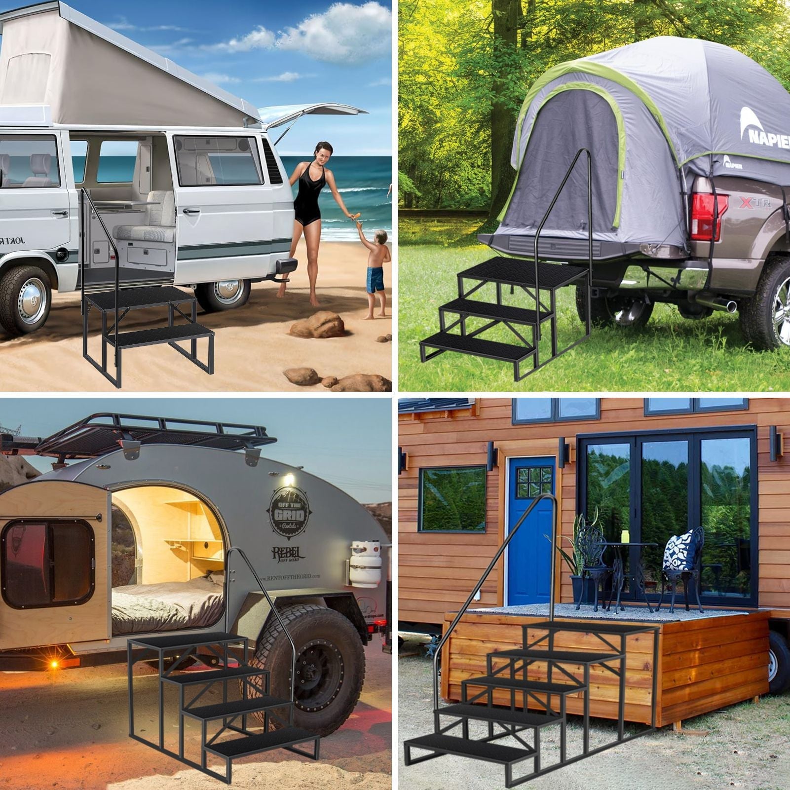 Hot Tub Steps Outdoor, RV Steps with Handrail, Portable RV Stairs 2/3/4/5 Step, Heavy Duty Truck Camper Steps Ladders for Travel Trailers, 5th Wheel, Motor Home, Spa, and Porch - Cool Brand Designs