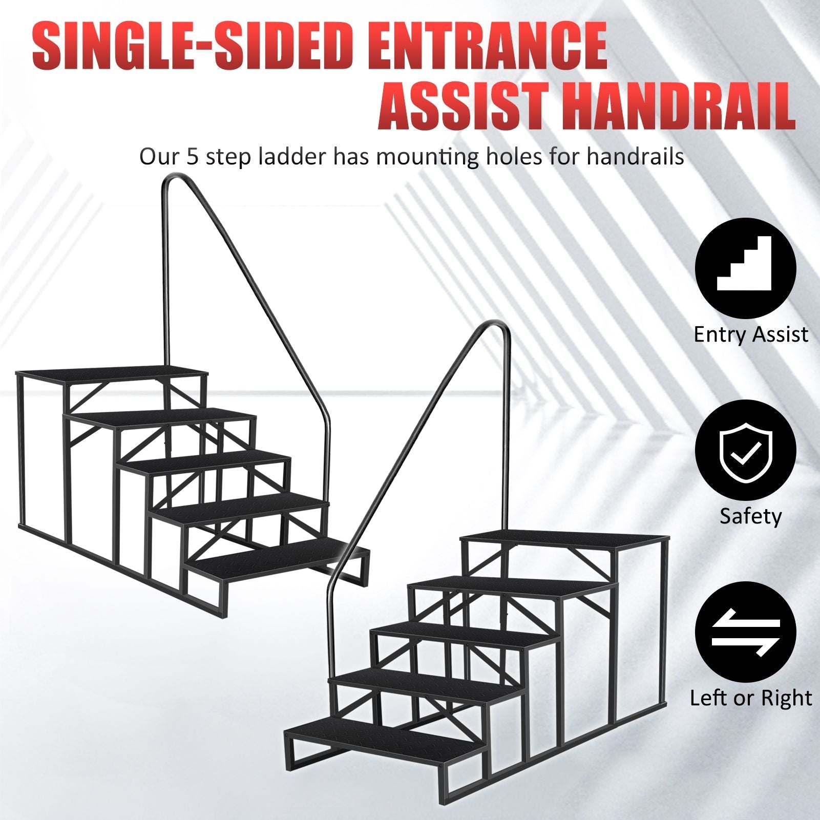 Hot Tub Steps Outdoor, RV Steps with Handrail, Portable RV Stairs 2/3/4/5 Step, Heavy Duty Truck Camper Steps Ladders for Travel Trailers, 5th Wheel, Motor Home, Spa, and Porch - Cool Brand Designs