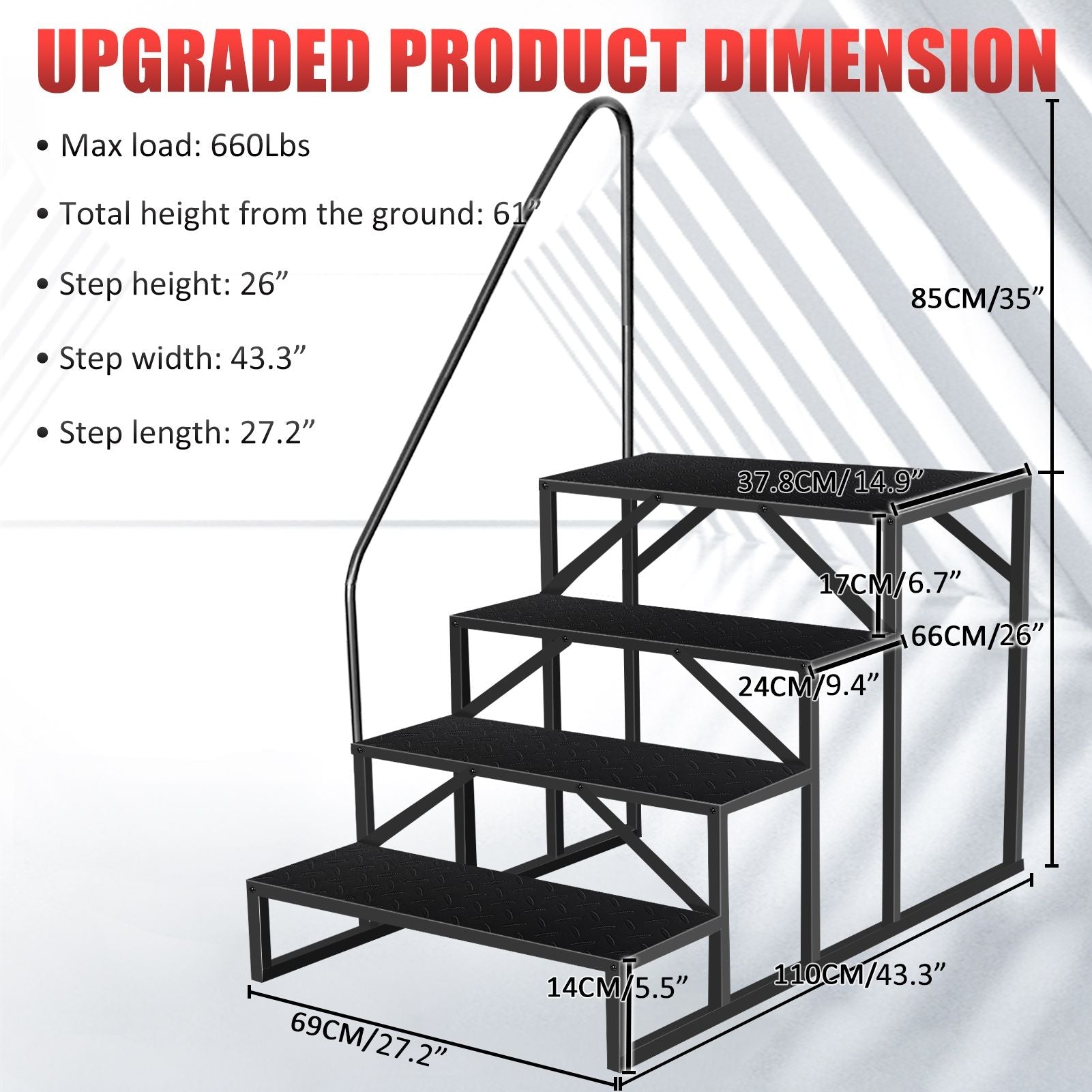 Hot Tub Steps Outdoor, RV Steps with Handrail, Portable RV Stairs 2/3/4/5 Step, Heavy Duty Truck Camper Steps Ladders for Travel Trailers, 5th Wheel, Motor Home, Spa, and Porch - Cool Brand Designs