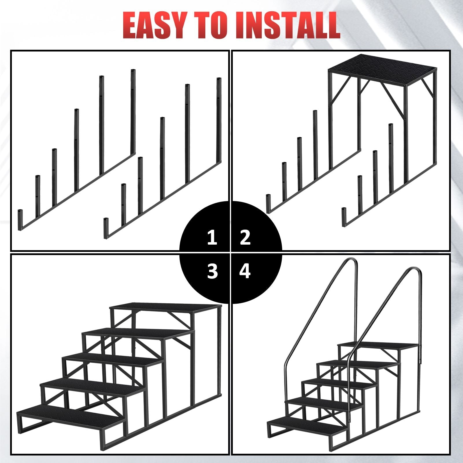 Hot Tub Steps Outdoor, RV Steps with Handrail, Portable RV Stairs 2/3/4/5 Step, Heavy Duty Truck Camper Steps Ladders for Travel Trailers, 5th Wheel, Motor Home, Spa, and Porch - Cool Brand Designs