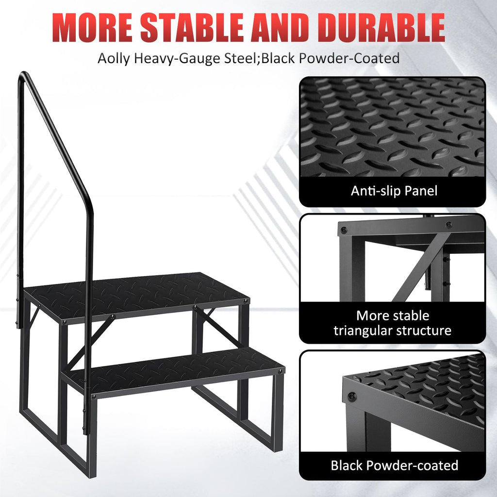 Hot Tub Steps Outdoor, RV Steps with Handrail, Portable RV Stairs 2/3/4/5 Step, Heavy Duty Truck Camper Steps Ladders for Travel Trailers, 5th Wheel, Motor Home, Spa, and Porch - Cool Brand Designs