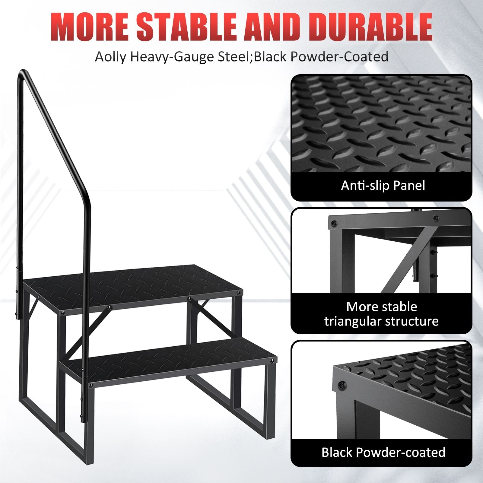 Hot Tub Steps Outdoor, RV Steps with Handrail, Portable RV Stairs 2/3/4/5 Step, Heavy Duty Truck Camper Steps Ladders for Travel Trailers, 5th Wheel, Motor Home, Spa, and Porch - Cool Brand Designs