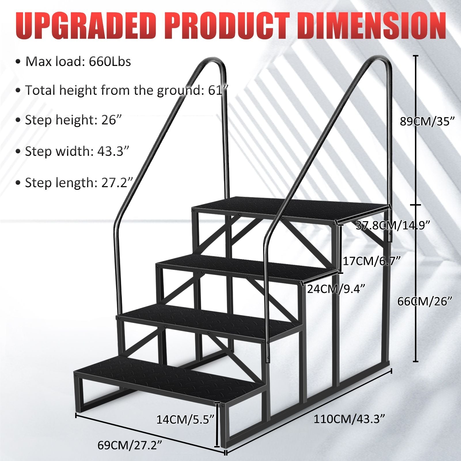 Hot Tub Steps Outdoor, RV Steps with Handrail, Portable RV Stairs 2/3/4/5 Step, Heavy Duty Truck Camper Steps Ladders for Travel Trailers, 5th Wheel, Motor Home, Spa, and Porch - Cool Brand Designs