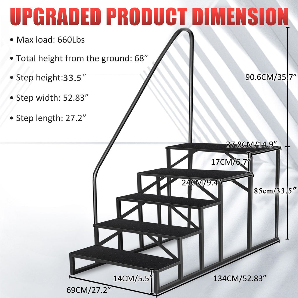 Hot Tub Steps Outdoor, RV Steps with Handrail, Portable RV Stairs 2/3/4/5 Step, Heavy Duty Truck Camper Steps Ladders for Travel Trailers, 5th Wheel, Motor Home, Spa, and Porch - Cool Brand Designs
