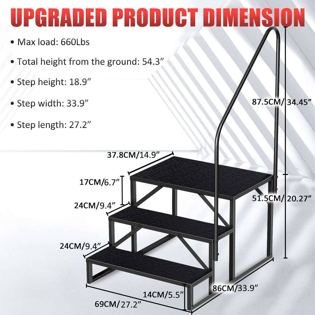 Hot Tub Steps Outdoor, RV Steps with Handrail, Portable RV Stairs 2/3/4/5 Step, Heavy Duty Truck Camper Steps Ladders for Travel Trailers, 5th Wheel, Motor Home, Spa, and Porch - Cool Brand Designs