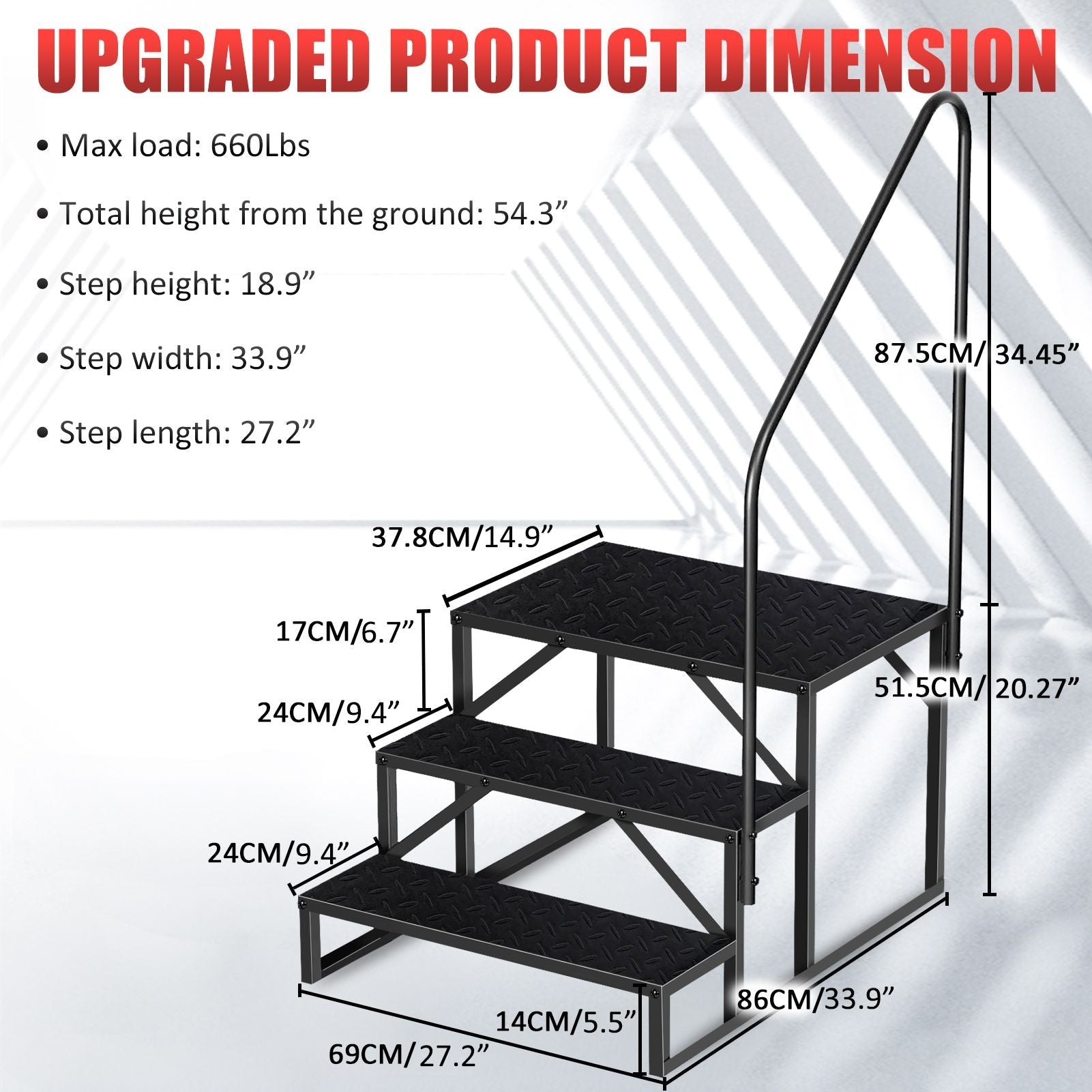 Hot Tub Steps Outdoor, RV Steps with Handrail, Portable RV Stairs 2/3/4/5 Step, Heavy Duty Truck Camper Steps Ladders for Travel Trailers, 5th Wheel, Motor Home, Spa, and Porch - Cool Brand Designs
