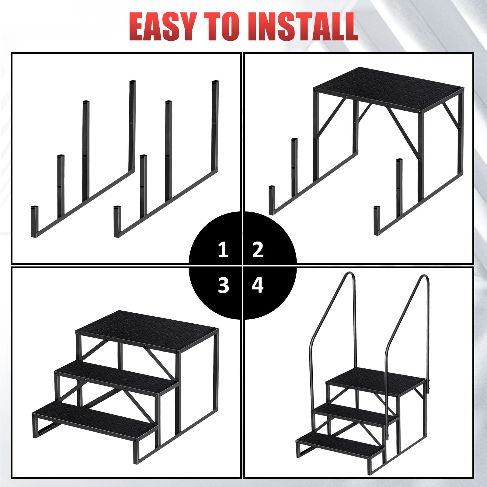 Hot Tub Steps Outdoor, RV Steps with Handrail, Portable RV Stairs 2/3/4/5 Step, Heavy Duty Truck Camper Steps Ladders for Travel Trailers, 5th Wheel, Motor Home, Spa, and Porch - Cool Brand Designs