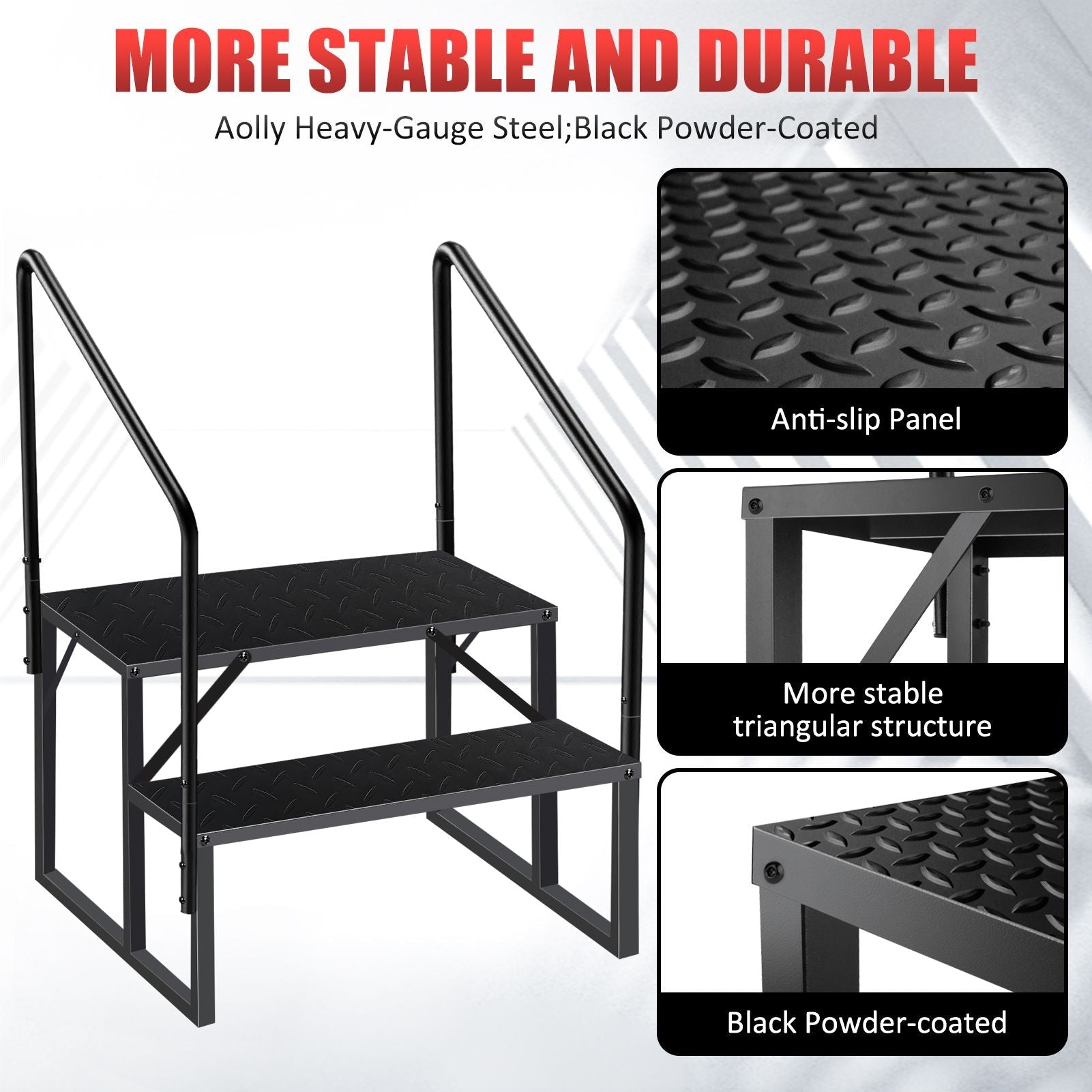 Hot Tub Steps Outdoor, RV Steps with Handrail, Portable RV Stairs 2/3/4/5 Step, Heavy Duty Truck Camper Steps Ladders for Travel Trailers, 5th Wheel, Motor Home, Spa, and Porch - Cool Brand Designs