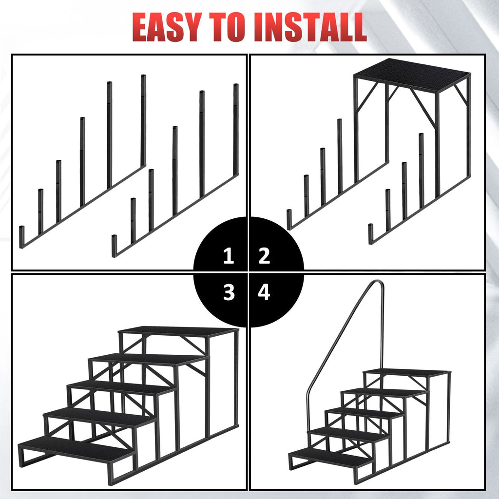 Hot Tub Steps Outdoor, RV Steps with Handrail, Portable RV Stairs 2/3/4/5 Step, Heavy Duty Truck Camper Steps Ladders for Travel Trailers, 5th Wheel, Motor Home, Spa, and Porch - Cool Brand Designs