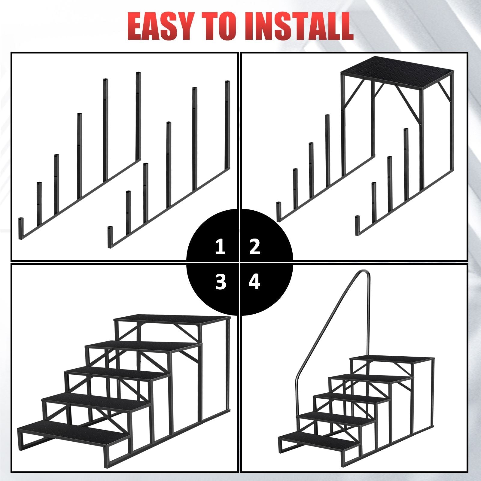 Hot Tub Steps Outdoor, RV Steps with Handrail, Portable RV Stairs 2/3/4/5 Step, Heavy Duty Truck Camper Steps Ladders for Travel Trailers, 5th Wheel, Motor Home, Spa, and Porch - Cool Brand Designs