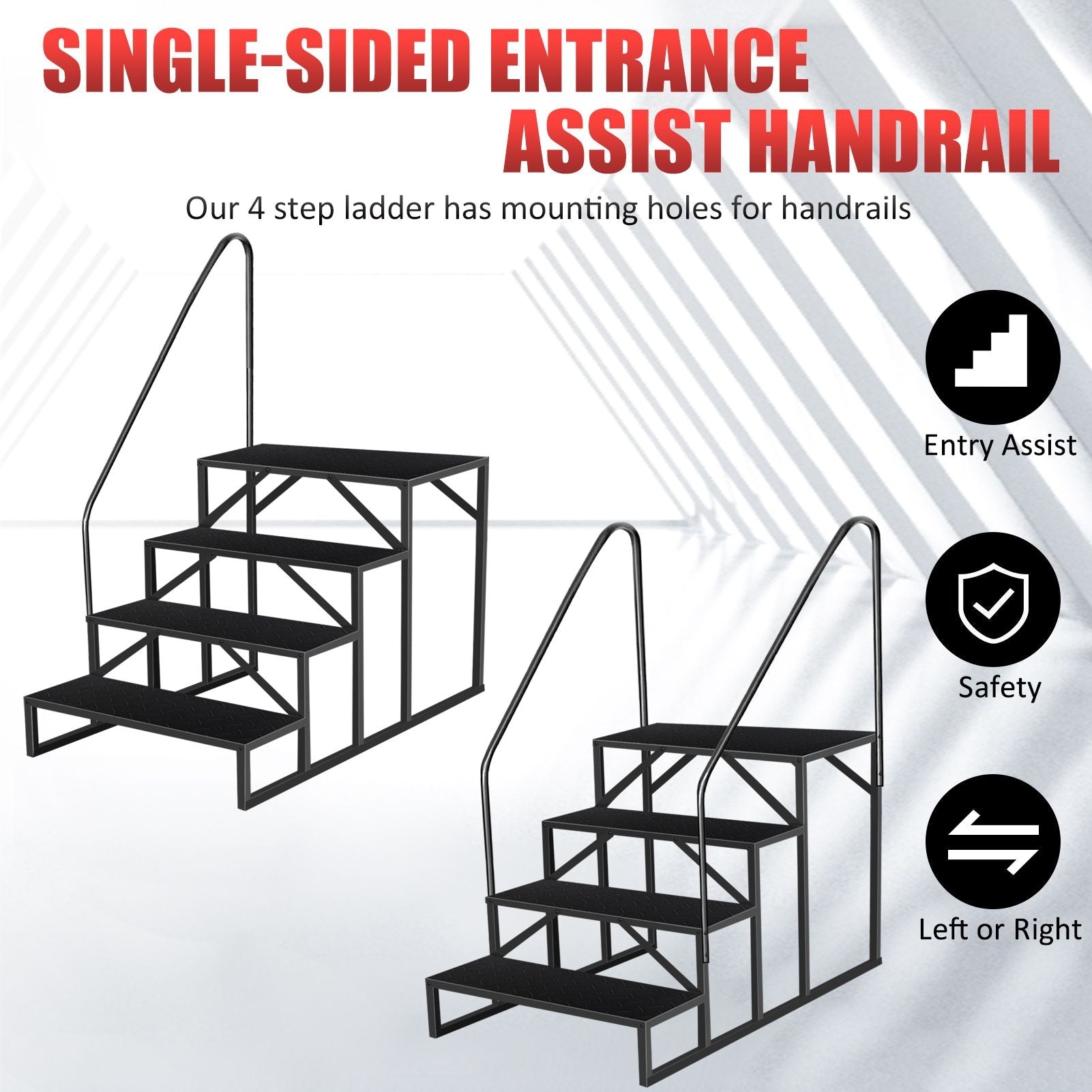 Hot Tub Steps Outdoor, RV Steps with Handrail, Portable RV Stairs 2/3/4/5 Step, Heavy Duty Truck Camper Steps Ladders for Travel Trailers, 5th Wheel, Motor Home, Spa, and Porch - Cool Brand Designs