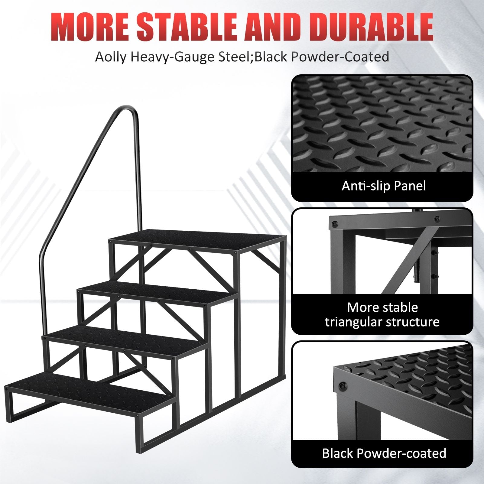 Hot Tub Steps Outdoor, RV Steps with Handrail, Portable RV Stairs 2/3/4/5 Step, Heavy Duty Truck Camper Steps Ladders for Travel Trailers, 5th Wheel, Motor Home, Spa, and Porch - Cool Brand Designs