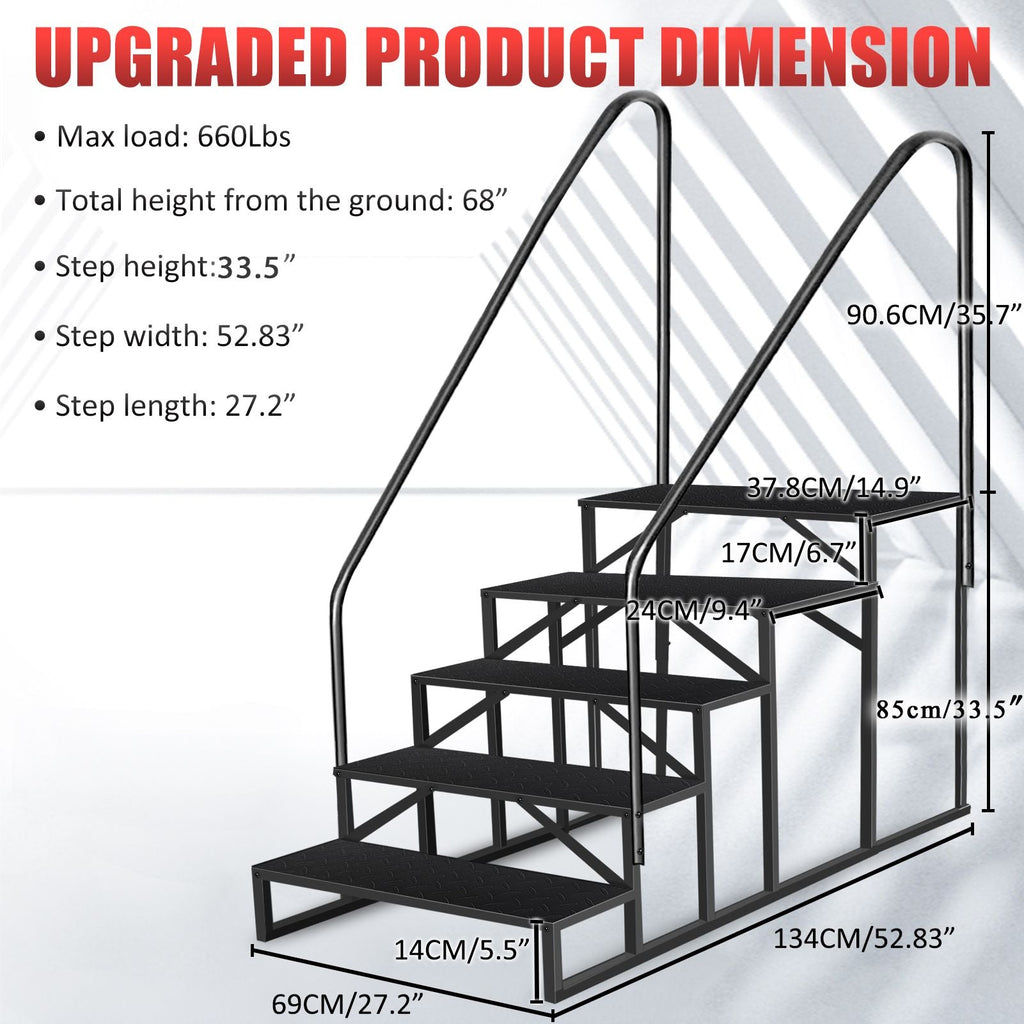 Hot Tub Steps Outdoor, RV Steps with Handrail, Portable RV Stairs 2/3/4/5 Step, Heavy Duty Truck Camper Steps Ladders for Travel Trailers, 5th Wheel, Motor Home, Spa, and Porch - Cool Brand Designs