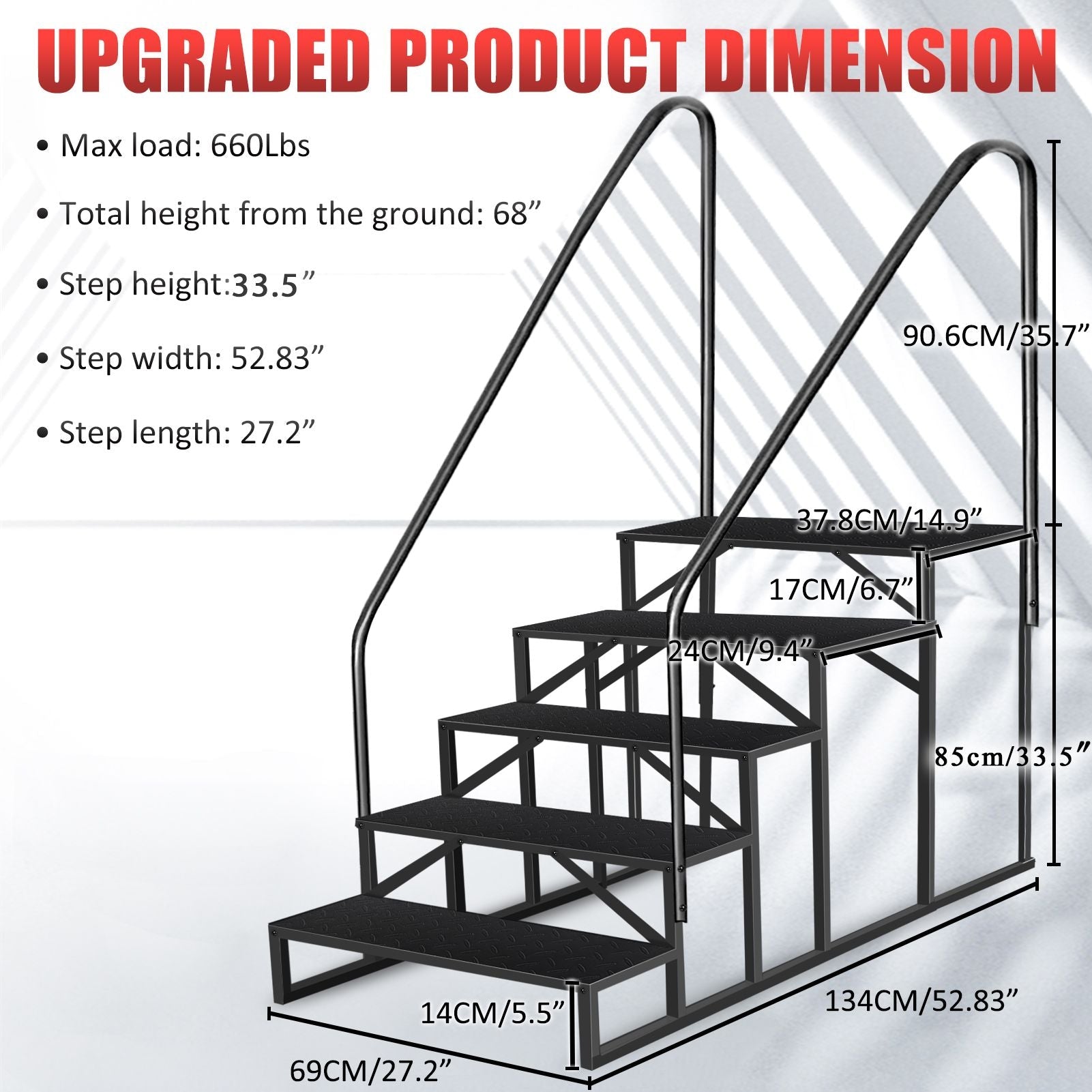 Hot Tub Steps Outdoor, RV Steps with Handrail, Portable RV Stairs 2/3/4/5 Step, Heavy Duty Truck Camper Steps Ladders for Travel Trailers, 5th Wheel, Motor Home, Spa, and Porch - Cool Brand Designs