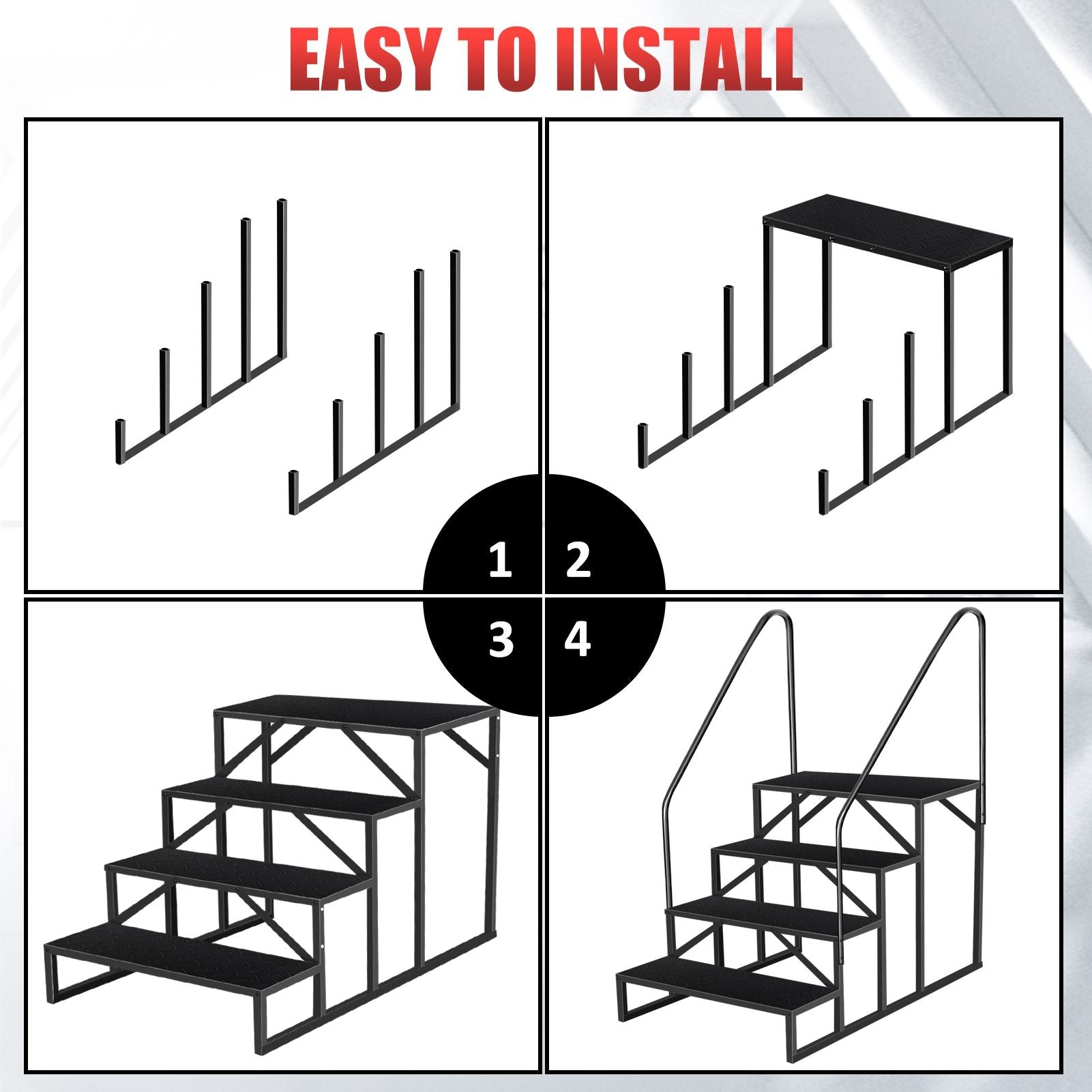 Hot Tub Steps Outdoor, RV Steps with Handrail, Portable RV Stairs 2/3/4/5 Step, Heavy Duty Truck Camper Steps Ladders for Travel Trailers, 5th Wheel, Motor Home, Spa, and Porch - Cool Brand Designs