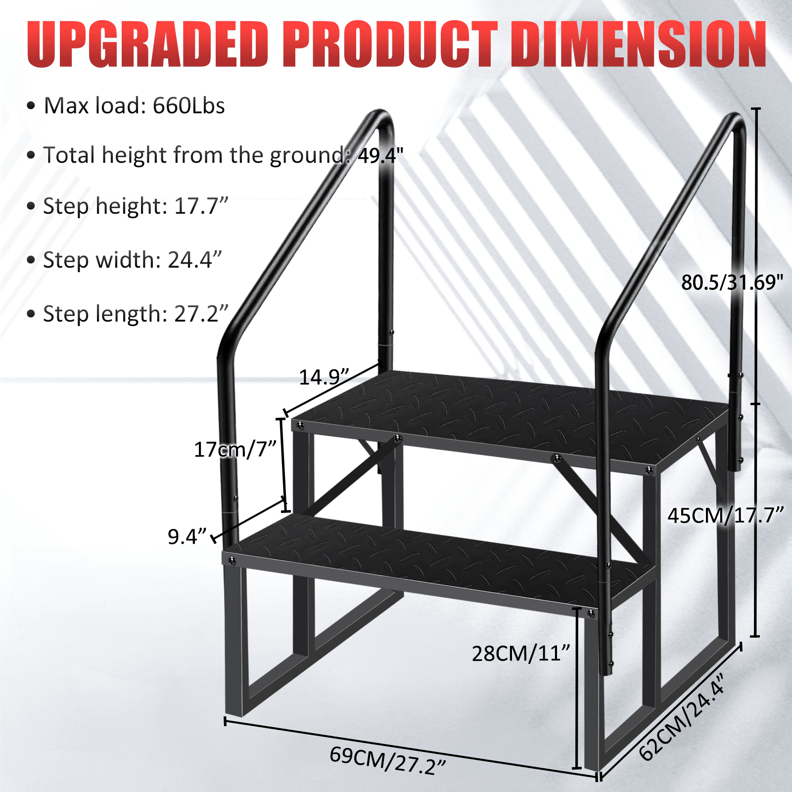 Hot Tub Steps Outdoor, RV Steps with Handrail, Portable RV Stairs 2/3/4/5 Step, Heavy Duty Truck Camper Steps Ladders for Travel Trailers, 5th Wheel, Motor Home, Spa, and Porch - Cool Brand Designs