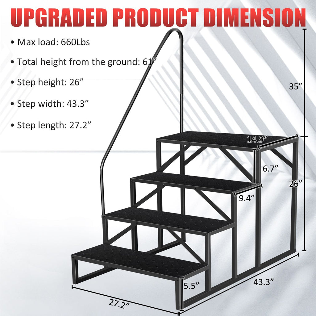 Hot Tub Steps Outdoor, RV Steps with Handrail, Portable RV Stairs 2/3/4/5 Step, Heavy Duty Truck Camper Steps Ladders for Travel Trailers, 5th Wheel, Motor Home, Spa, and Porch - Cool Brand Designs