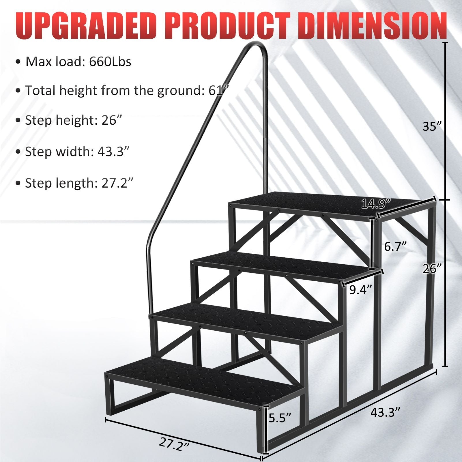 Hot Tub Steps Outdoor, RV Steps with Handrail, Portable RV Stairs 2/3/4/5 Step, Heavy Duty Truck Camper Steps Ladders for Travel Trailers, 5th Wheel, Motor Home, Spa, and Porch - Cool Brand Designs