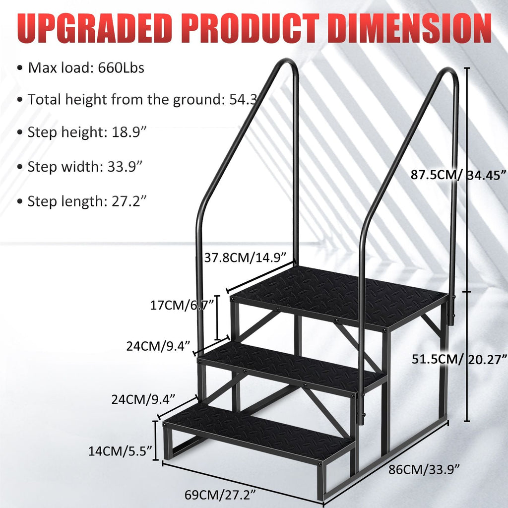 Hot Tub Steps Outdoor, RV Steps with Handrail, Portable RV Stairs 2/3/4/5 Step, Heavy Duty Truck Camper Steps Ladders for Travel Trailers, 5th Wheel, Motor Home, Spa, and Porch - Cool Brand Designs