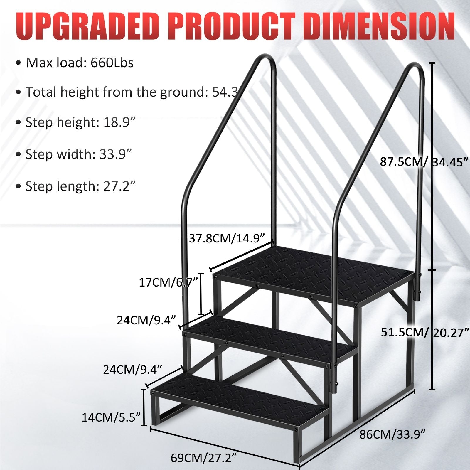 Hot Tub Steps Outdoor, RV Steps with Handrail, Portable RV Stairs 2/3/4/5 Step, Heavy Duty Truck Camper Steps Ladders for Travel Trailers, 5th Wheel, Motor Home, Spa, and Porch - Cool Brand Designs