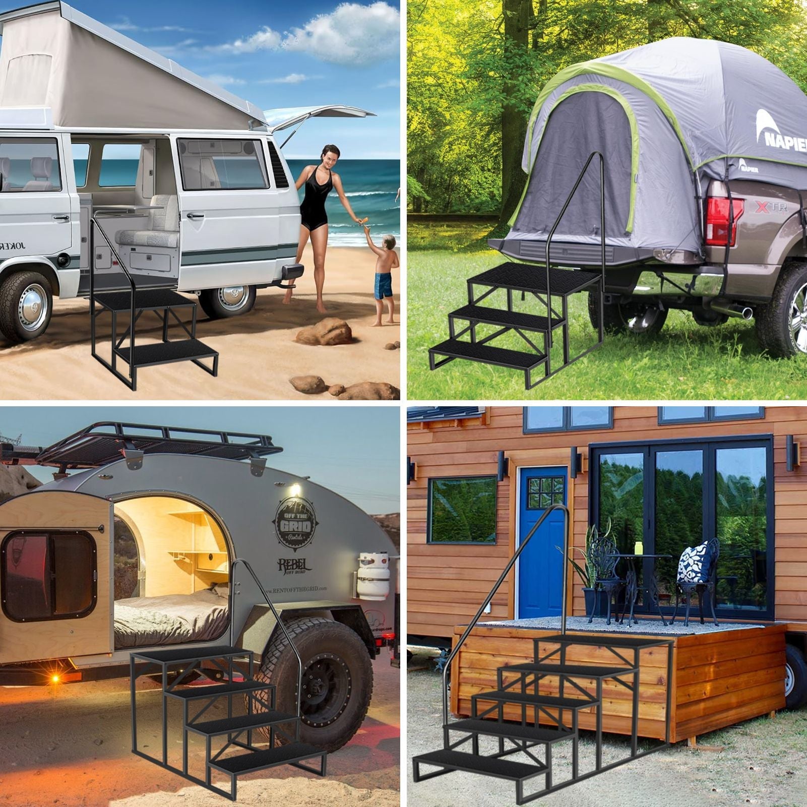 Hot Tub Steps Outdoor, RV Steps with Handrail, Portable RV Stairs 2/3/4/5 Step, Heavy Duty Truck Camper Steps Ladders for Travel Trailers, 5th Wheel, Motor Home, Spa, and Porch - Cool Brand Designs
