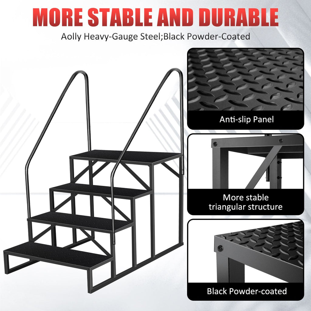 Hot Tub Steps Outdoor, RV Steps with Handrail, Portable RV Stairs 2/3/4/5 Step, Heavy Duty Truck Camper Steps Ladders for Travel Trailers, 5th Wheel, Motor Home, Spa, and Porch - Cool Brand Designs