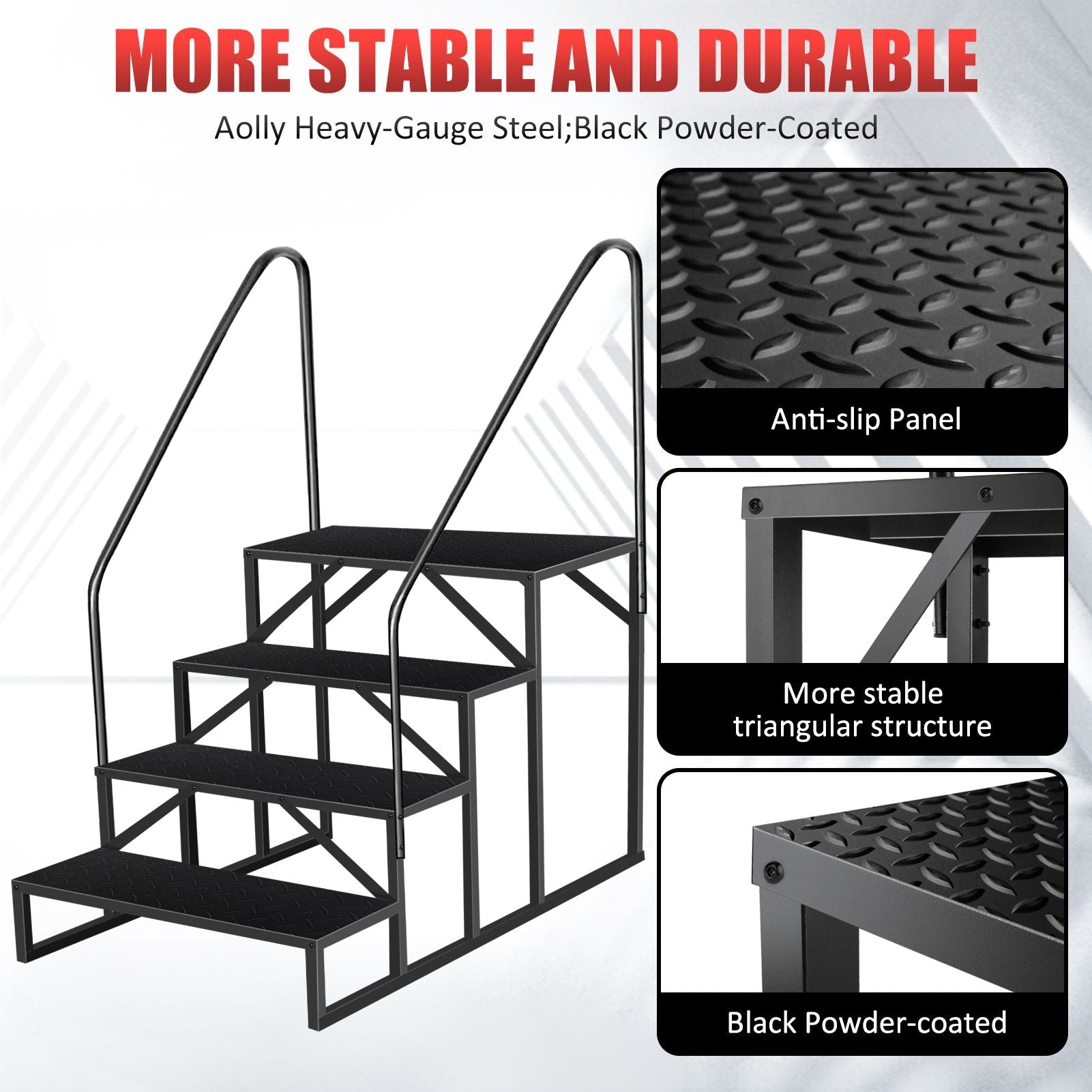 Hot Tub Steps Outdoor, RV Steps with Handrail, Portable RV Stairs 2/3/4/5 Step, Heavy Duty Truck Camper Steps Ladders for Travel Trailers, 5th Wheel, Motor Home, Spa, and Porch - Cool Brand Designs