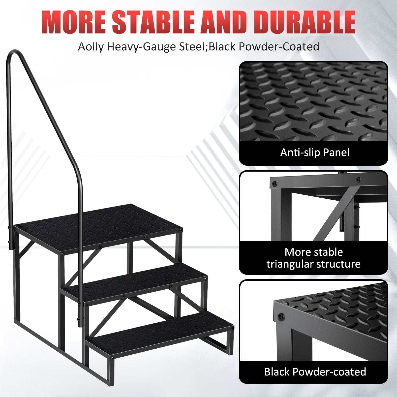 Hot Tub Steps Outdoor, RV Steps with Handrail, Portable RV Stairs 2/3/4/5 Step, Heavy Duty Truck Camper Steps Ladders for Travel Trailers, 5th Wheel, Motor Home, Spa, and Porch - Cool Brand Designs