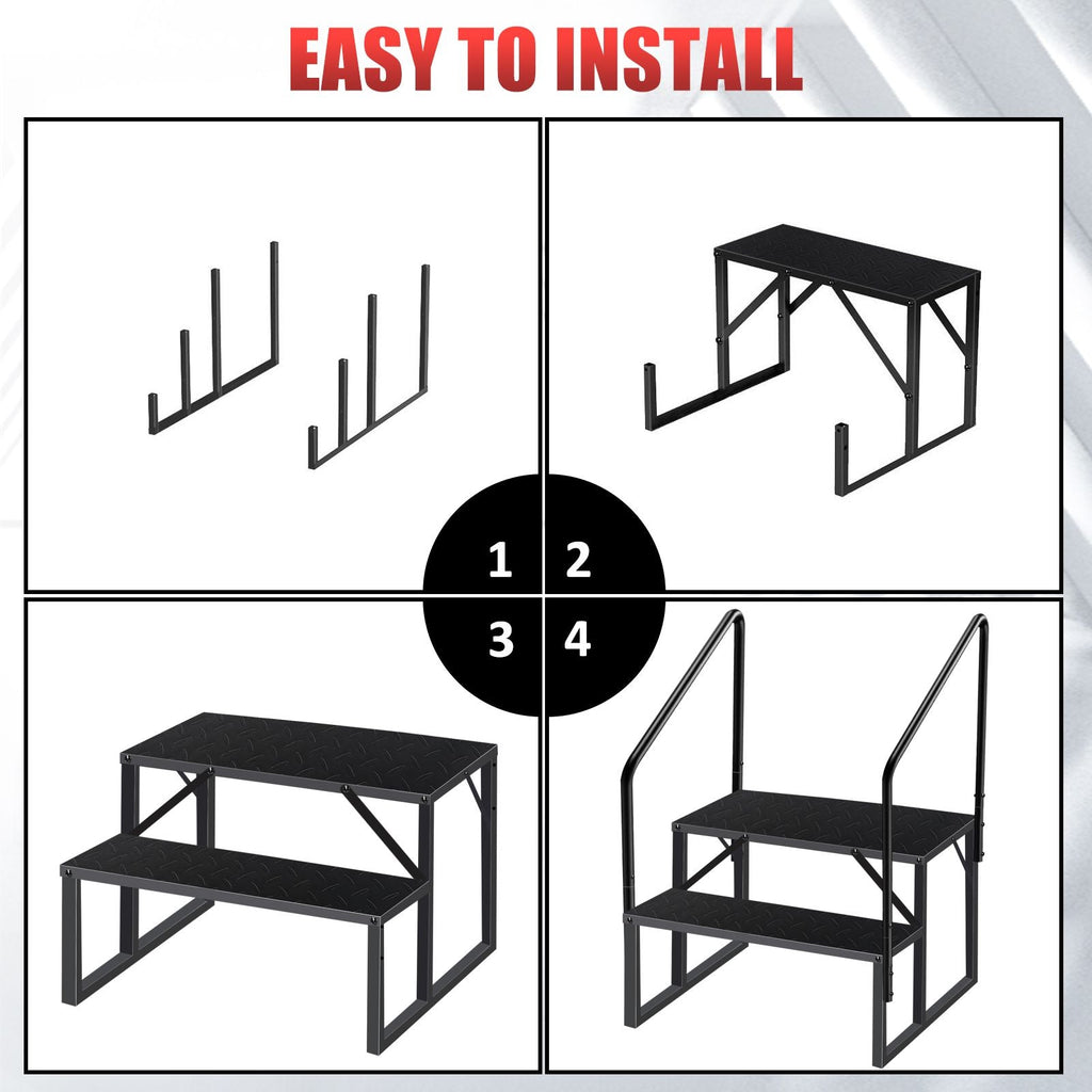 Hot Tub Steps Outdoor, RV Steps with Handrail, Portable RV Stairs 2/3/4/5 Step, Heavy Duty Truck Camper Steps Ladders for Travel Trailers, 5th Wheel, Motor Home, Spa, and Porch - Cool Brand Designs