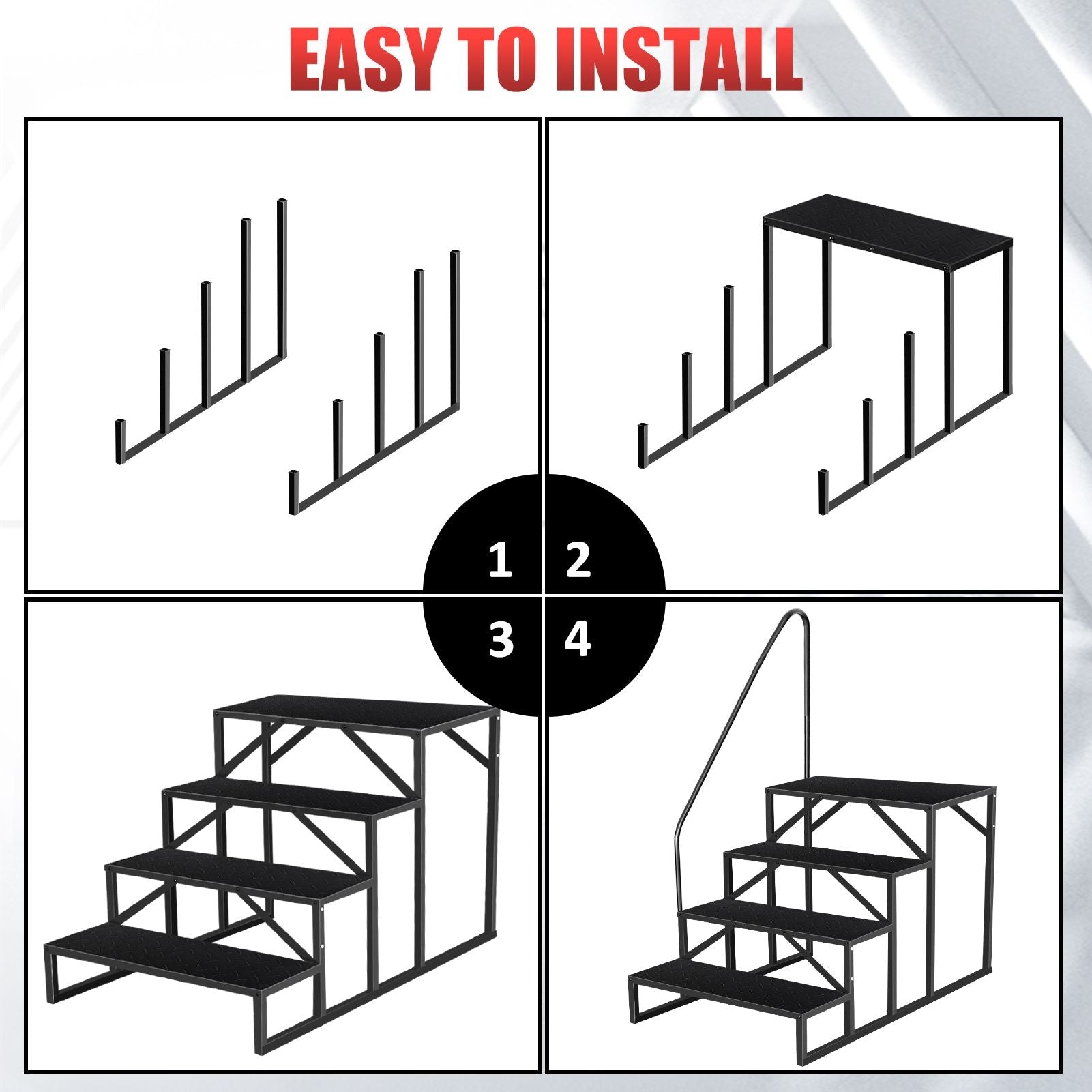 Hot Tub Steps Outdoor, RV Steps with Handrail, Portable RV Stairs 2/3/4/5 Step, Heavy Duty Truck Camper Steps Ladders for Travel Trailers, 5th Wheel, Motor Home, Spa, and Porch - Cool Brand Designs