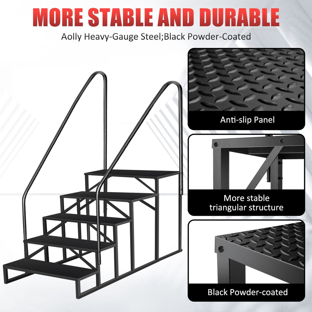 Hot Tub Steps Outdoor, RV Steps with Handrail, Portable RV Stairs 2/3/4/5 Step, Heavy Duty Truck Camper Steps Ladders for Travel Trailers, 5th Wheel, Motor Home, Spa, and Porch - Cool Brand Designs
