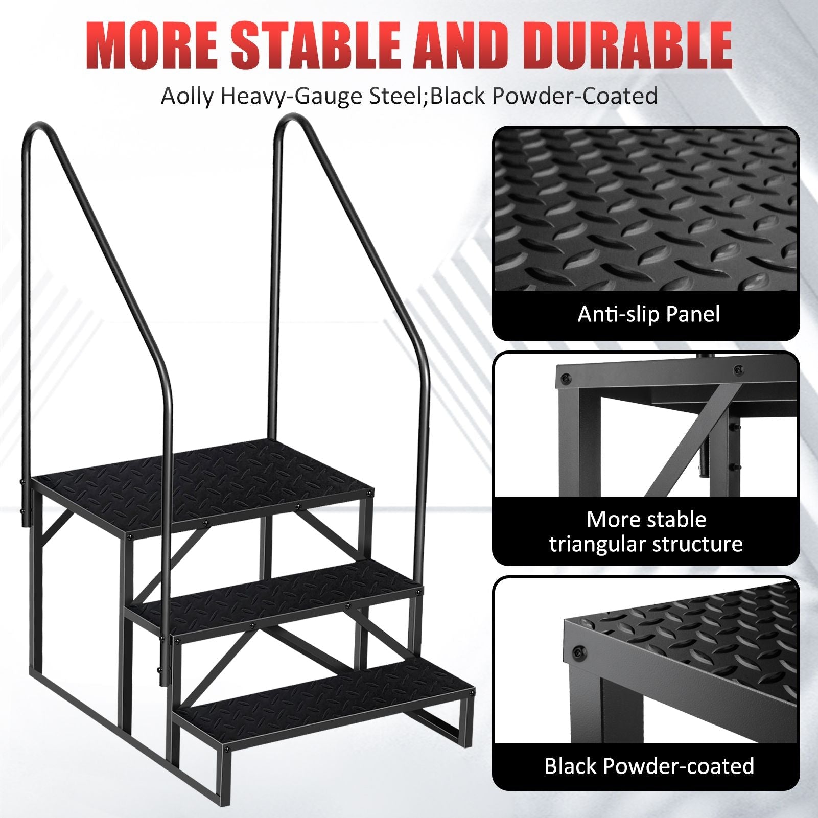 Hot Tub Steps Outdoor, RV Steps with Handrail, Portable RV Stairs 2/3/4/5 Step, Heavy Duty Truck Camper Steps Ladders for Travel Trailers, 5th Wheel, Motor Home, Spa, and Porch - Cool Brand Designs