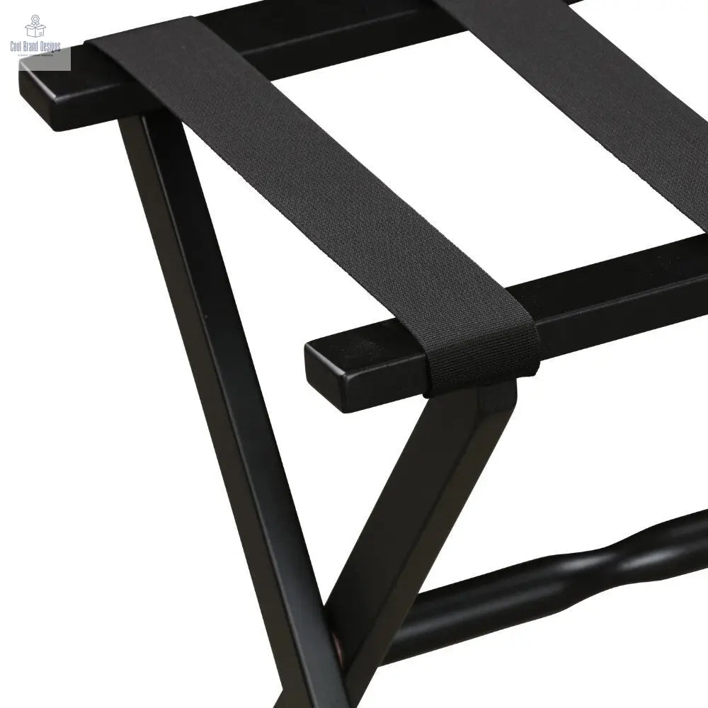 Hotel Black Finish Wood Folding Luggage Rack With Black Straps - Cool Brand Designs