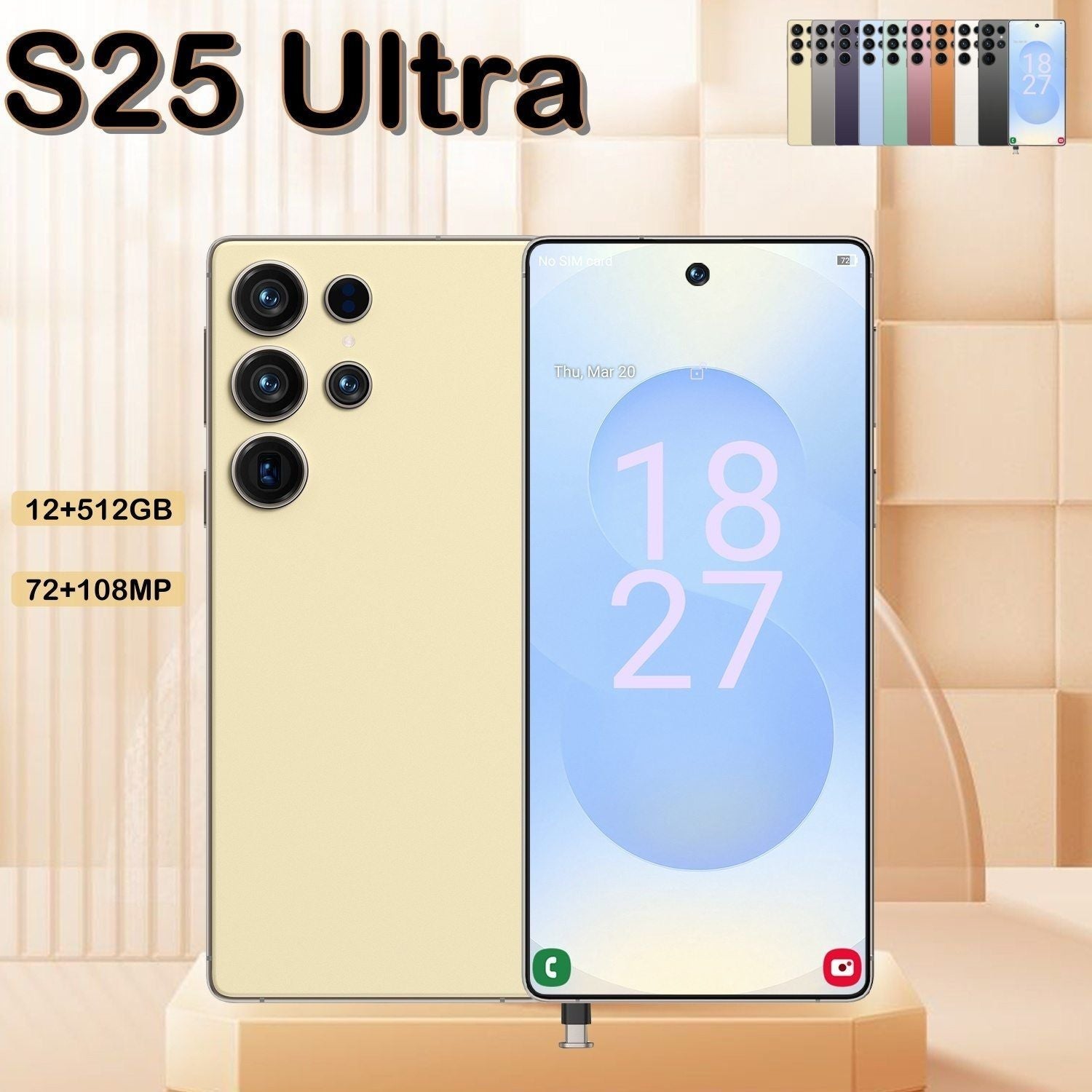 I25 Ultra 5G Smartphone, 12+512GB Unlocked Cell Phone, 6.8" HD Screen Unlocked Phones, , 6000mAh Battery, Built in Pen, Android 14, Face ID+Fingerprint Lock(Golden) - Cool Brand Designs