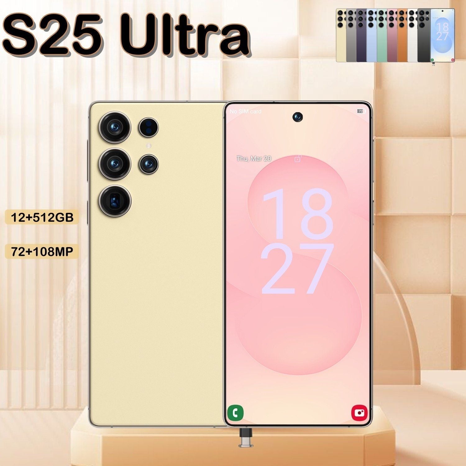 I25 Ultra 5G Smartphone, 12+512GB Unlocked Cell Phone, 6.8" HD Screen Unlocked Phones, , 6000mAh Battery, Built in Pen, Android 14, Face ID+Fingerprint Lock(Golden) - Cool Brand Designs