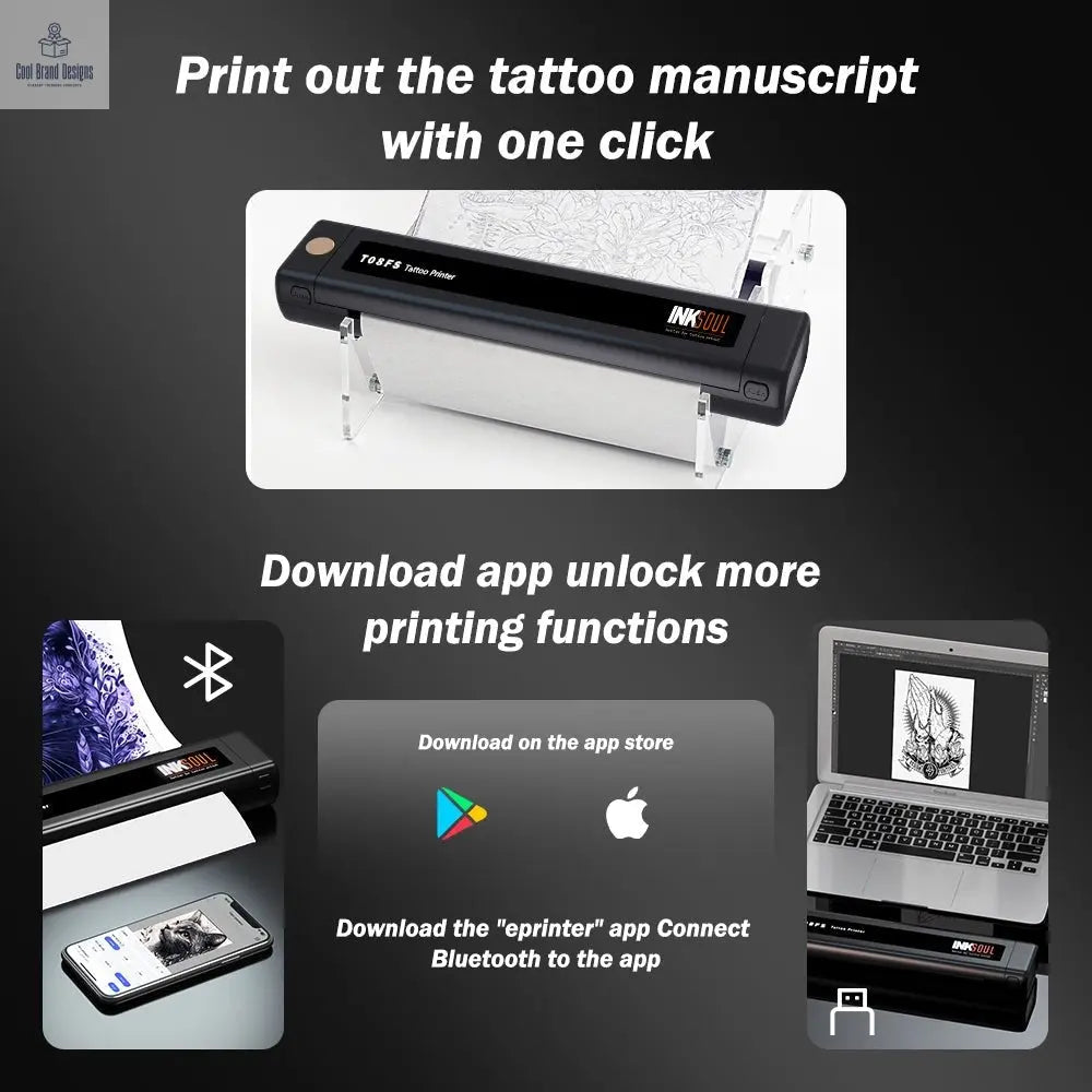 INKSOUL® T08FS Wireless Tattoo Transfer Stencil Printer - Can print shadows - Cool Brand Designs