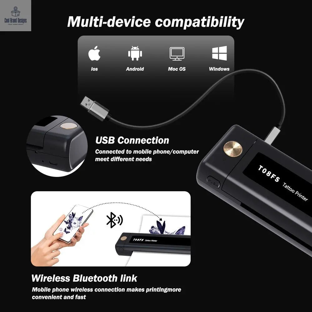 INKSOUL® T08FS Wireless Tattoo Transfer Stencil Printer - Can print shadows - Cool Brand Designs