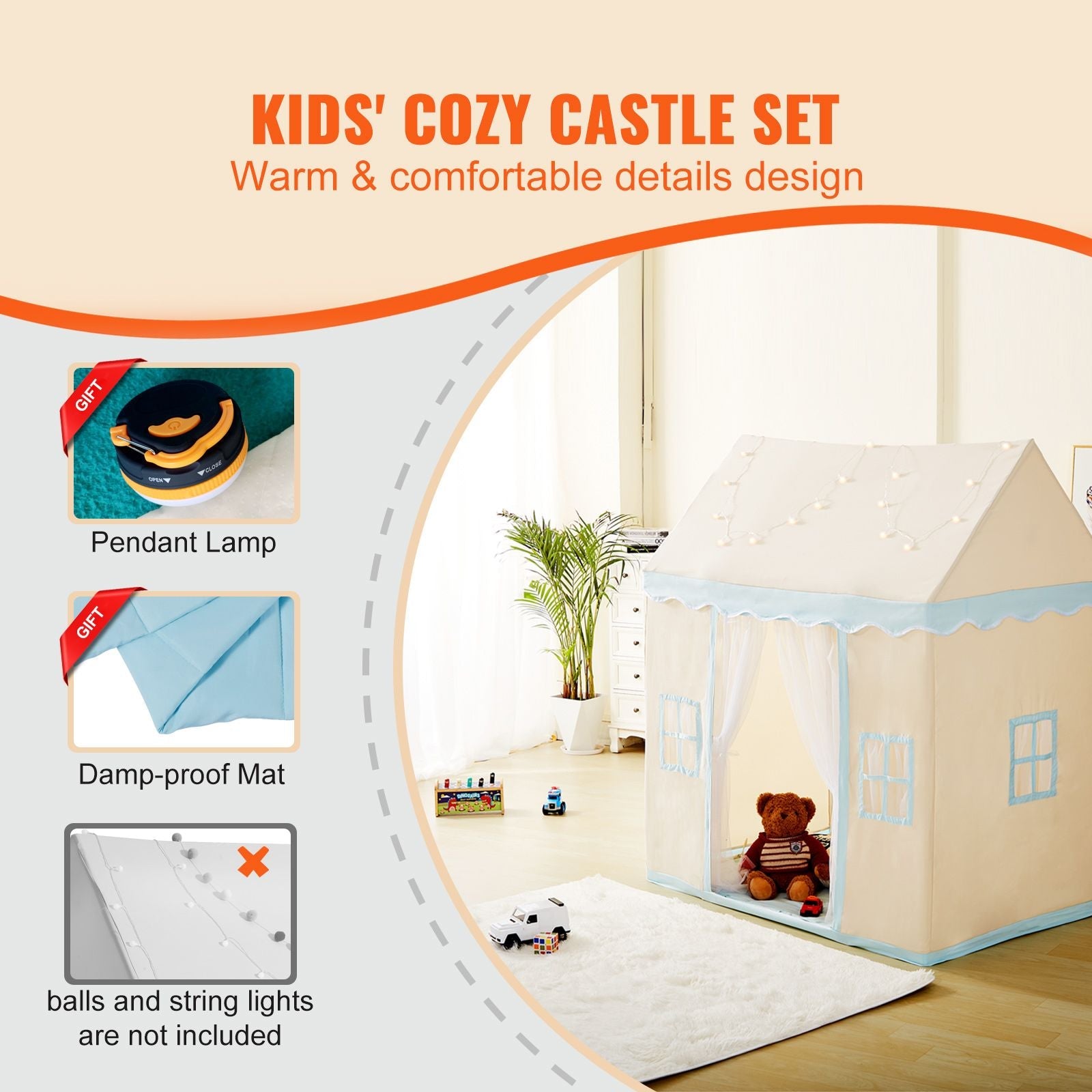 Kids Play Tent, Kids Tent for Kids 1-5 Years Old, Toddler Tent with Mat and Tent Lamp, Tent for Kids with Windows for Indoor and Outdoor, Play House Castle Tent for Boys and Girls, Beige - Cool Brand Designs