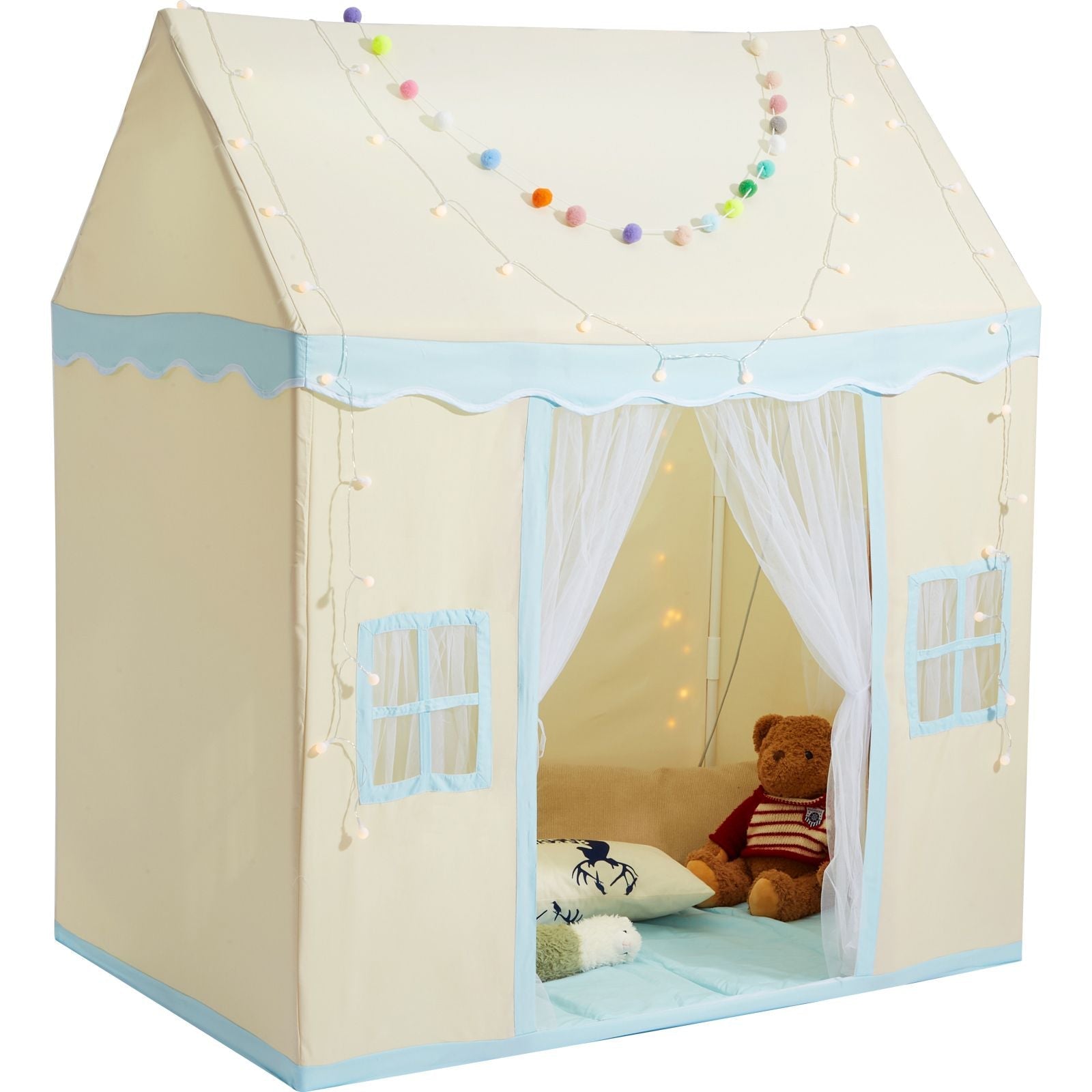 Kids Play Tent, Kids Tent for Kids 1-5 Years Old, Toddler Tent with Mat and Tent Lamp, Tent for Kids with Windows for Indoor and Outdoor, Play House Castle Tent for Boys and Girls, Beige - Cool Brand Designs