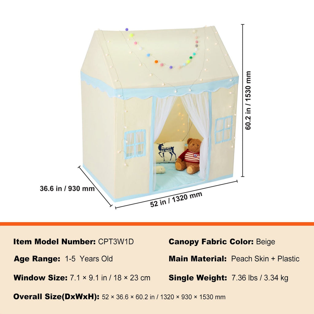 Kids Play Tent, Kids Tent for Kids 1-5 Years Old, Toddler Tent with Mat and Tent Lamp, Tent for Kids with Windows for Indoor and Outdoor, Play House Castle Tent for Boys and Girls, Beige - Cool Brand Designs