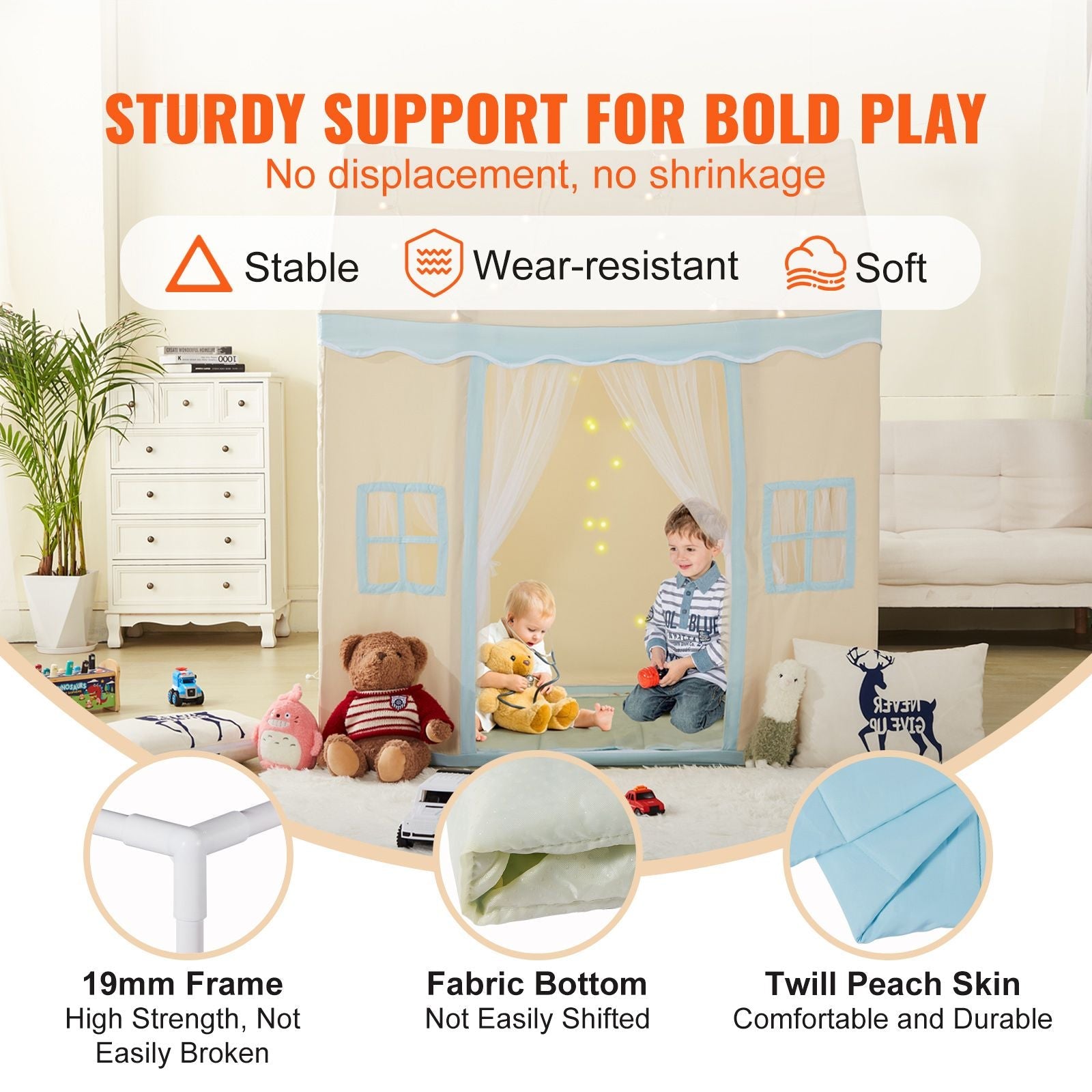Kids Play Tent, Kids Tent for Kids 1-5 Years Old, Toddler Tent with Mat and Tent Lamp, Tent for Kids with Windows for Indoor and Outdoor, Play House Castle Tent for Boys and Girls, Beige - Cool Brand Designs