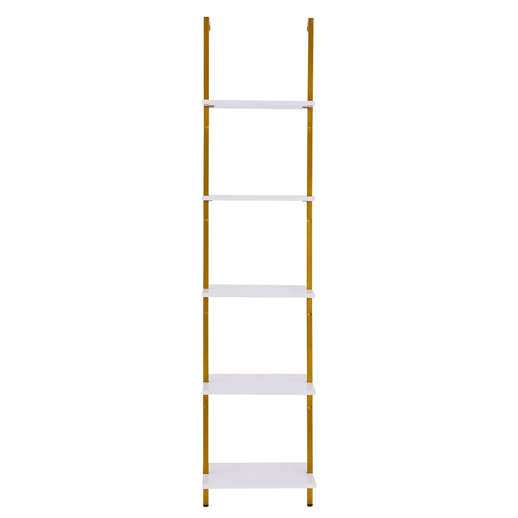 Ladder Shelf, 5-Tier Bookshelf 15.6x11.8in, Open Wall-Mounted Ladder Shelf with Metal Frame,Storage Rack Sundries Holder for Kitchen Bedroom Bathroom Living Room, Gold White - Cool Brand Designs