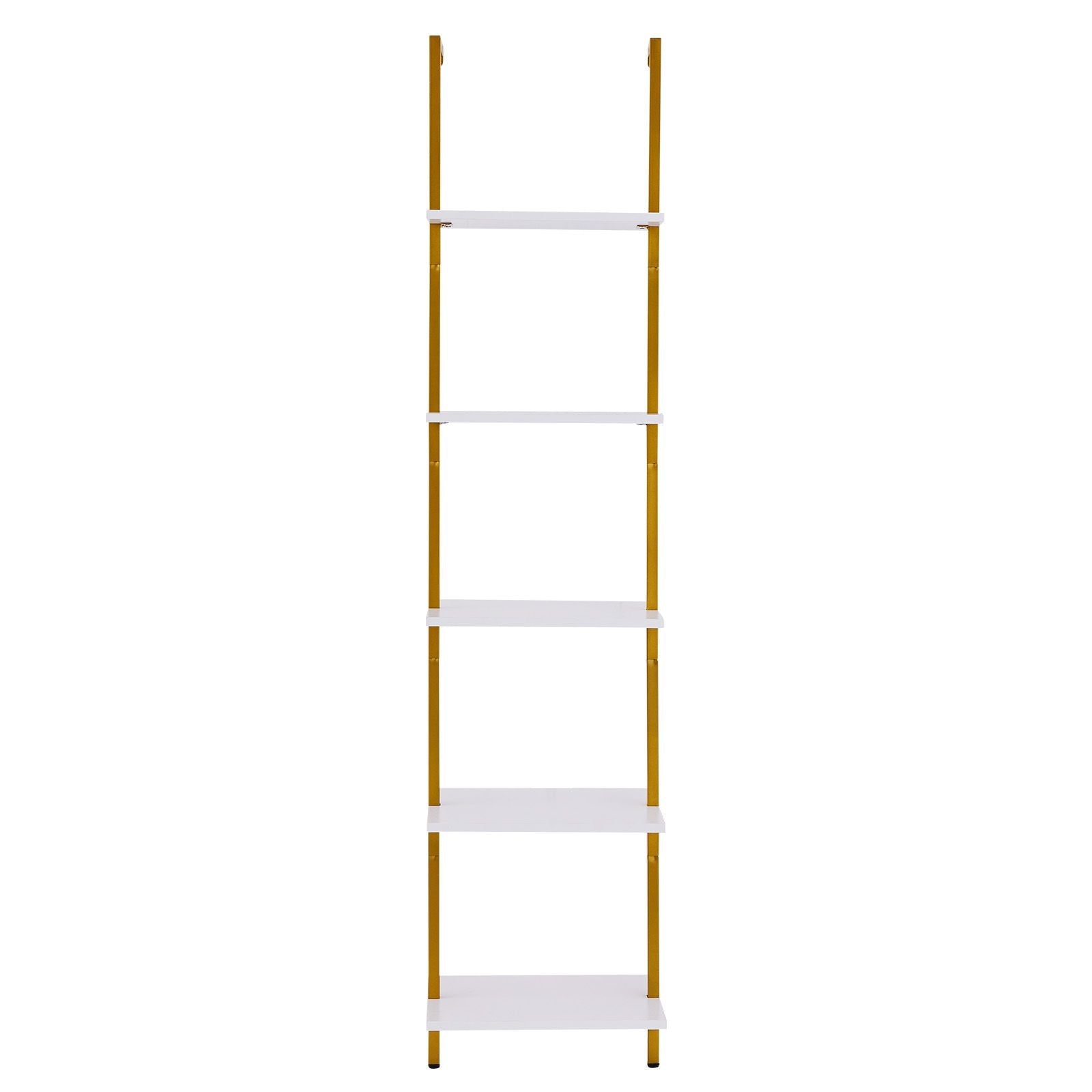Ladder Shelf, 5-Tier Bookshelf 15.6x11.8in, Open Wall-Mounted Ladder Shelf with Metal Frame,Storage Rack Sundries Holder for Kitchen Bedroom Bathroom Living Room, Gold White - Cool Brand Designs