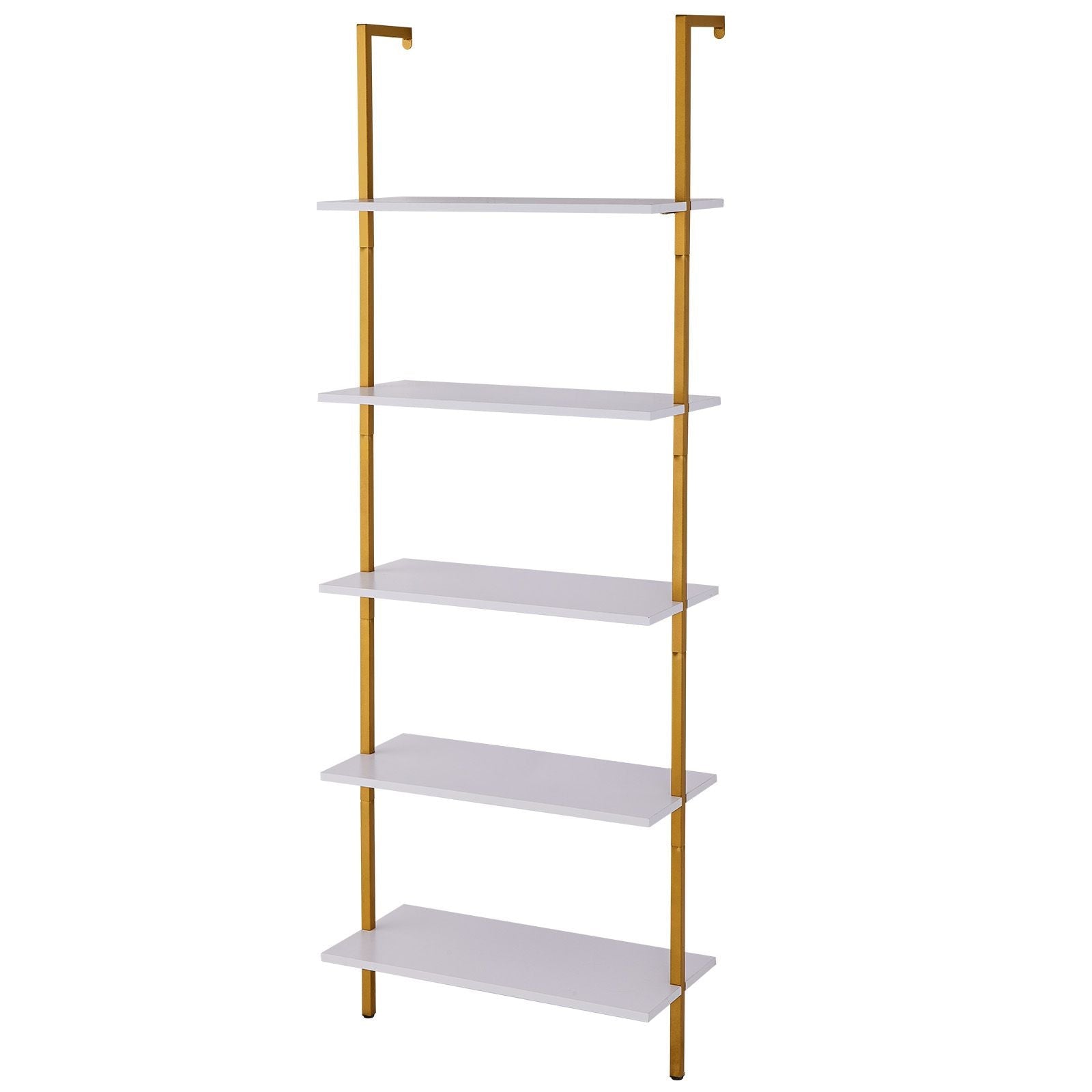 Ladder Shelf, 5-Tier Bookshelf 24x11.8in, Open Wall-Mounted Ladder Shelf with Metal Frame,Storage Rack Sundries Holder for Kitchen Bedroom Bathroom Living Room, Gold White - Cool Brand Designs